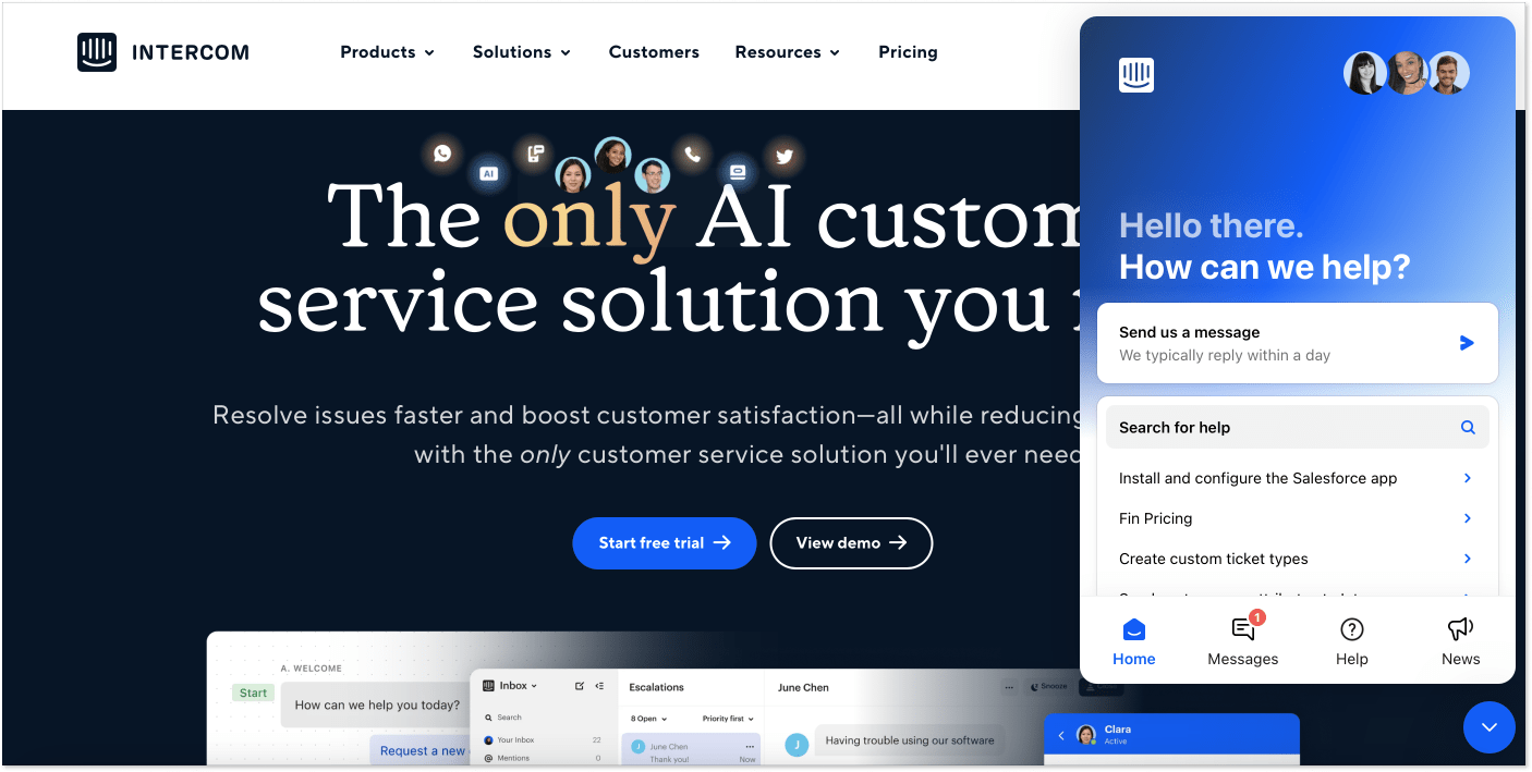 Intercom homepage