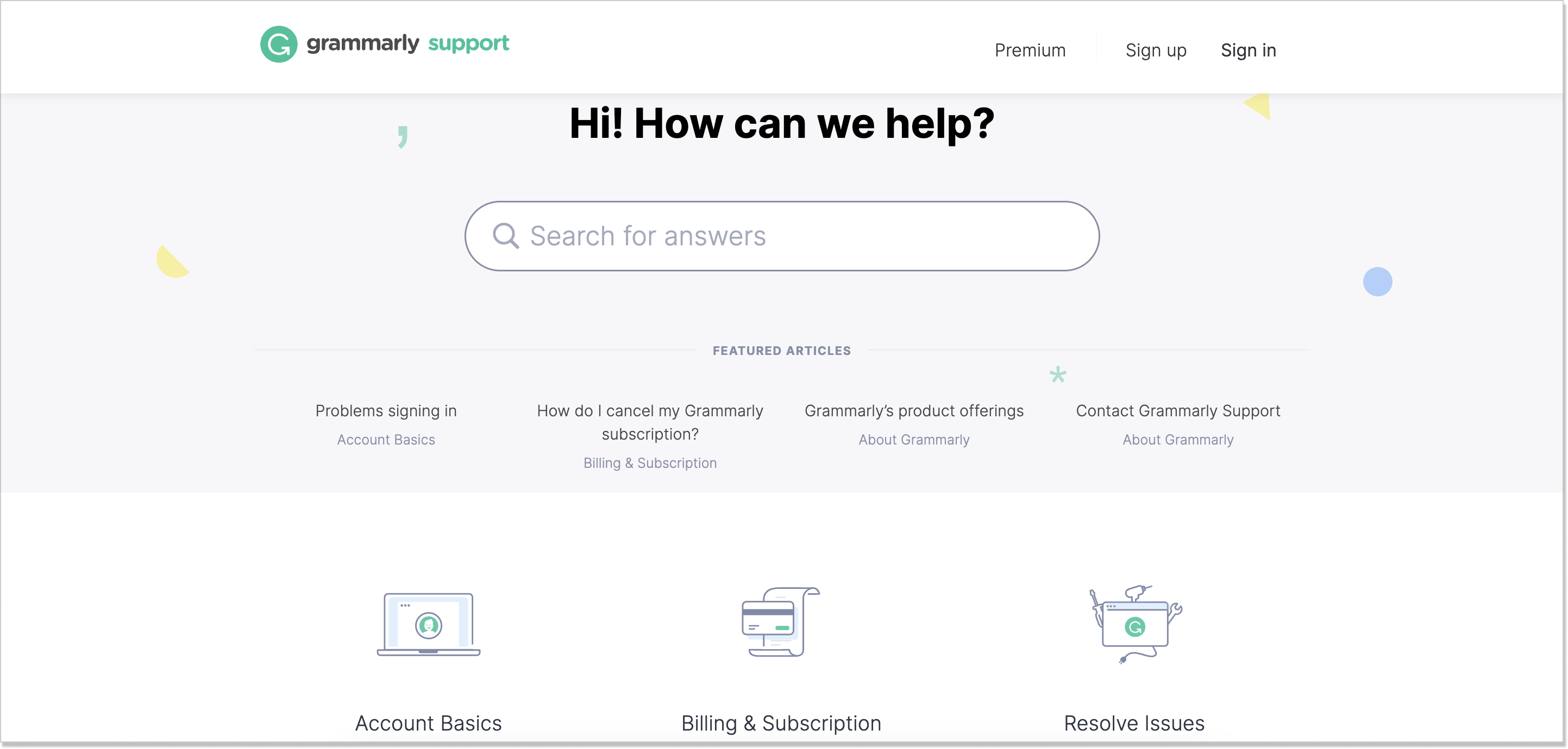 Grammarly self-service portal example