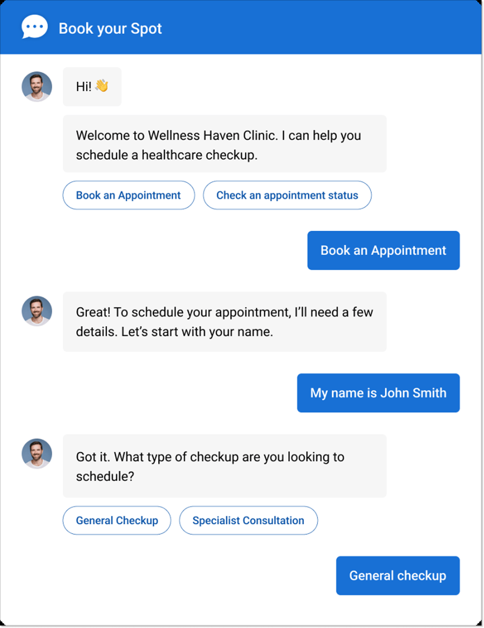 An appointment scheduling chatbot flow