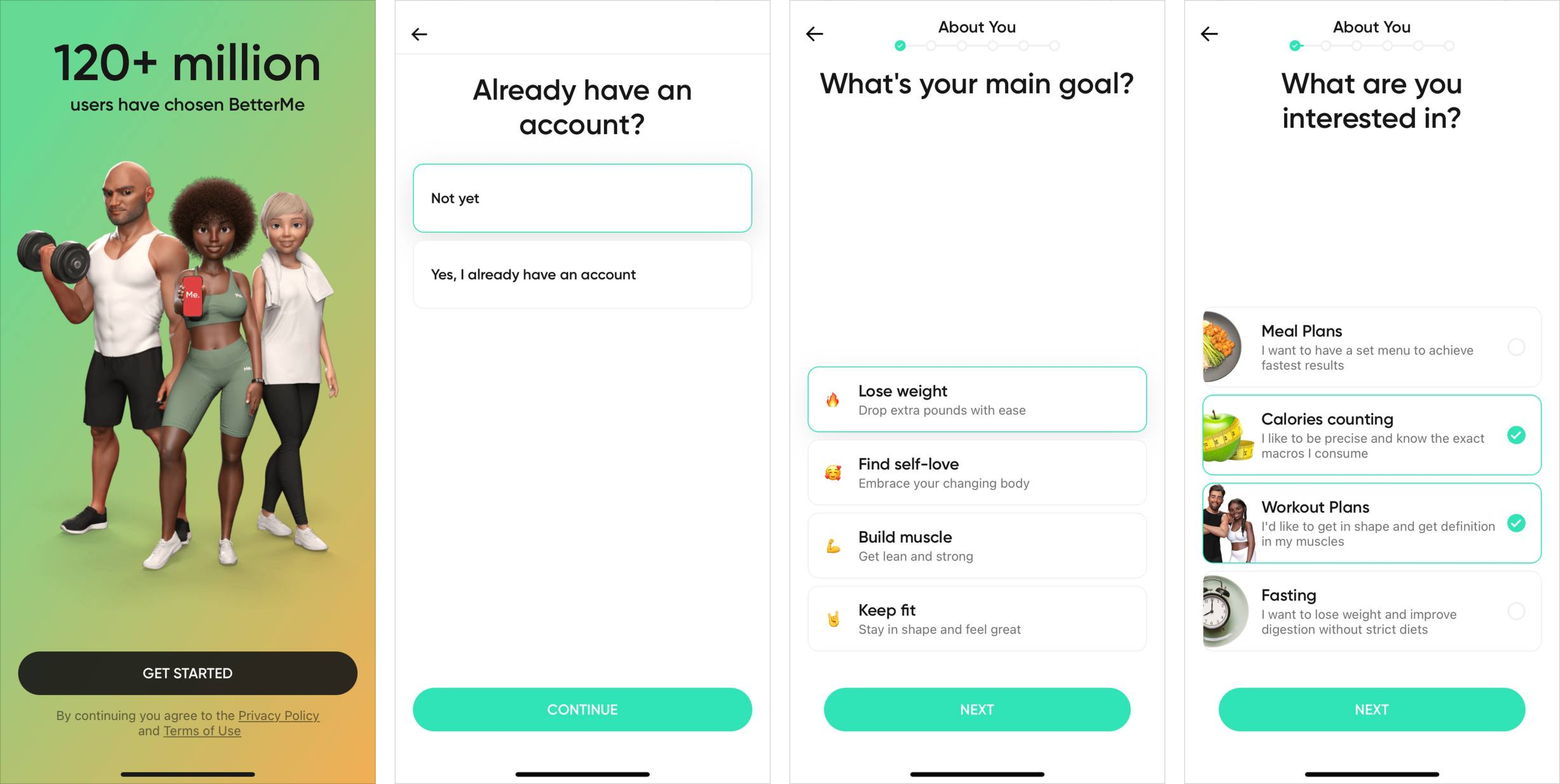 betterme in-app onboarding