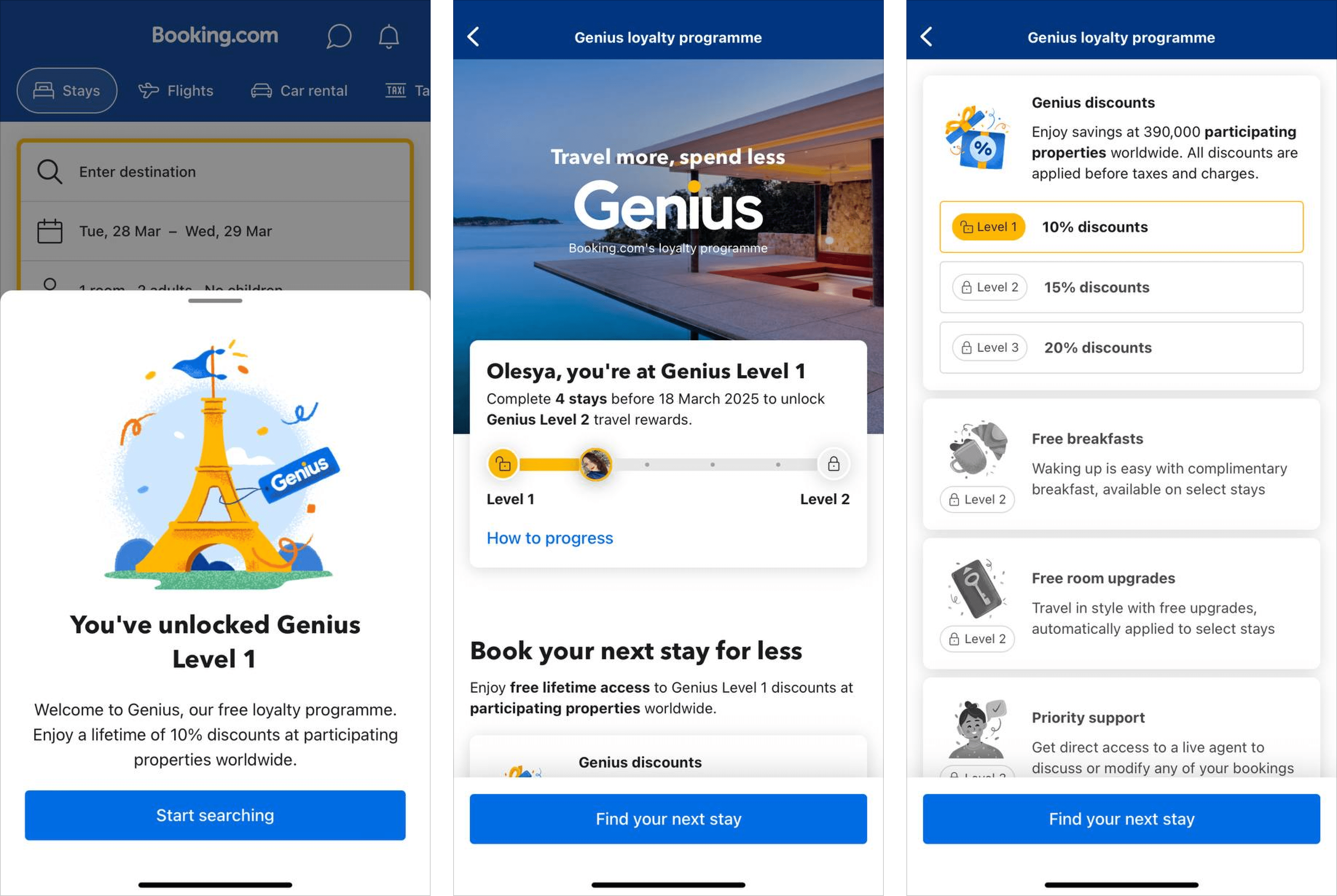Booking.com in-app experience