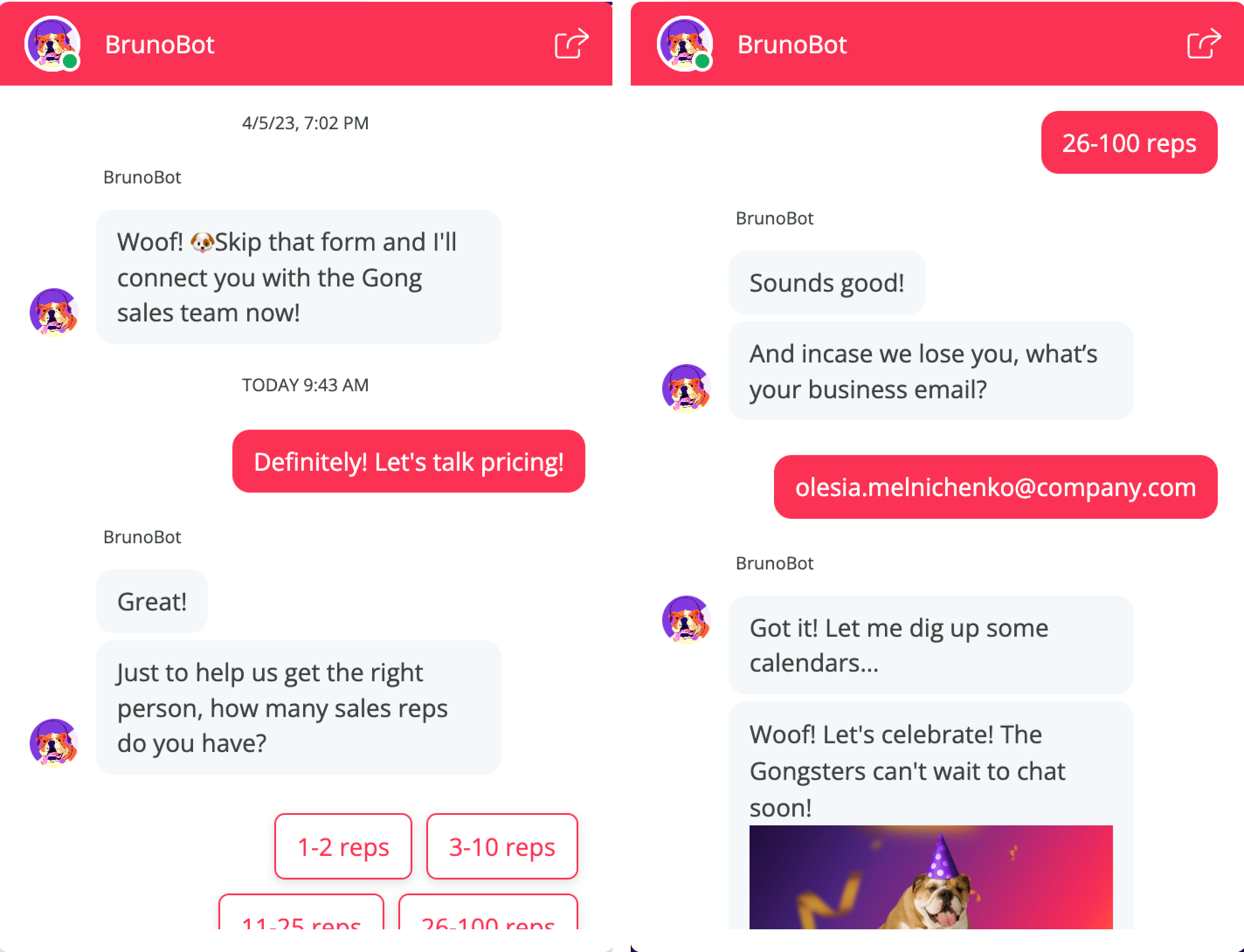 A pricing information chatbot flow example
