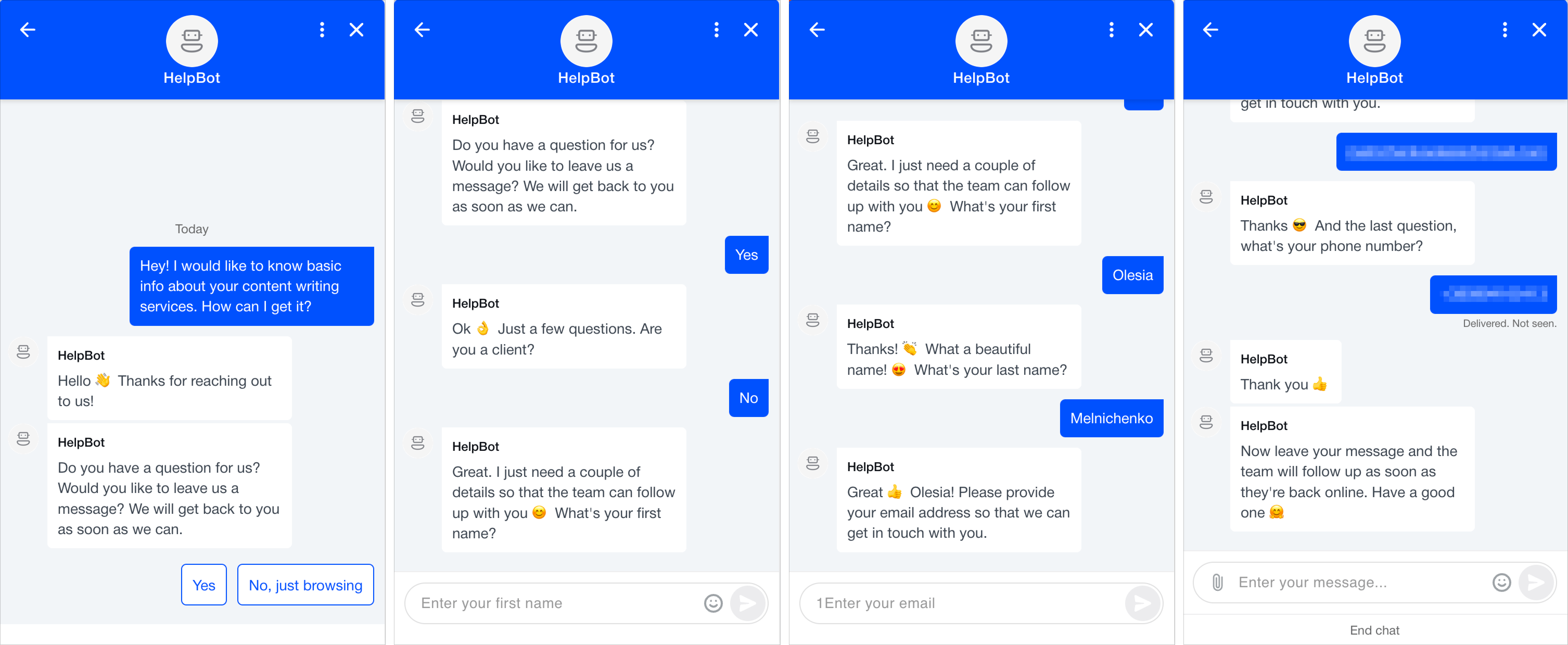 Chatbot lead generation flow example