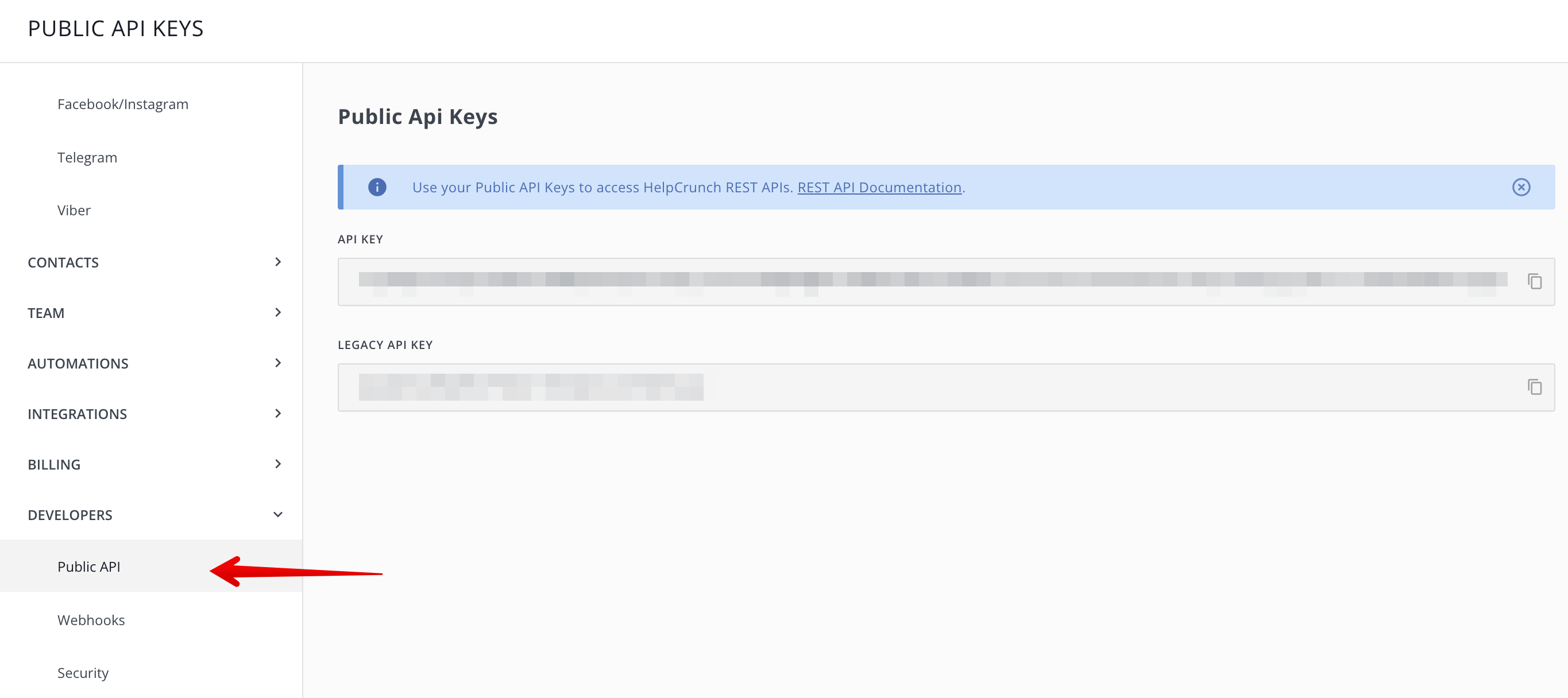public api key in HelpCrunch