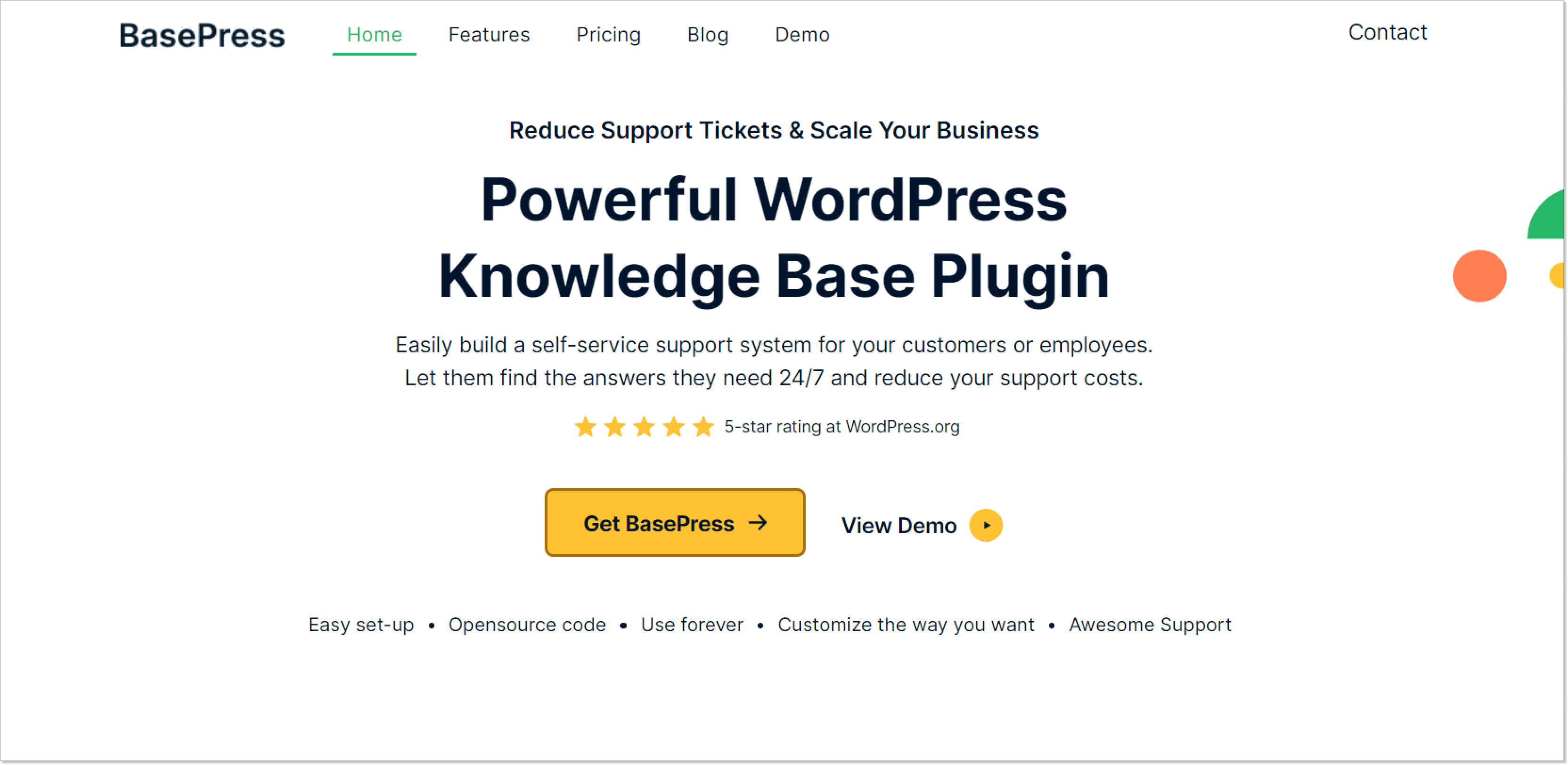 BasePress wordpress knowledge base plugin landing page