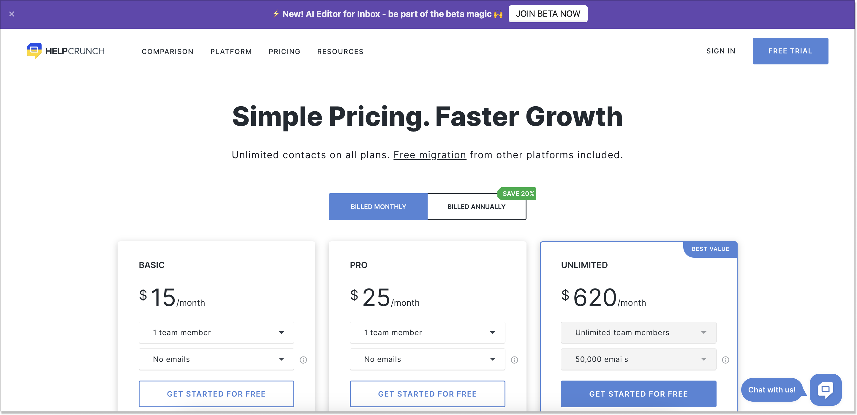 helpcrunch pricing monthly