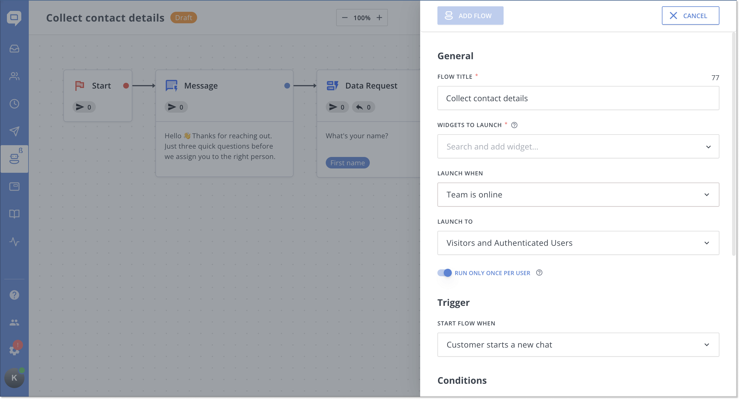Chatbot flow options