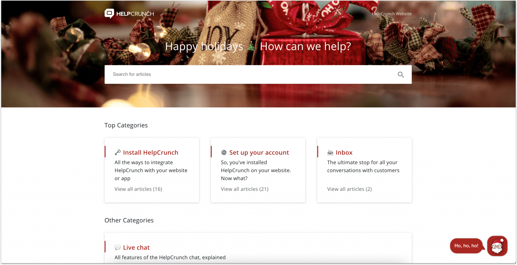 HelpCrunch-knowledge-base-Christmas-theme