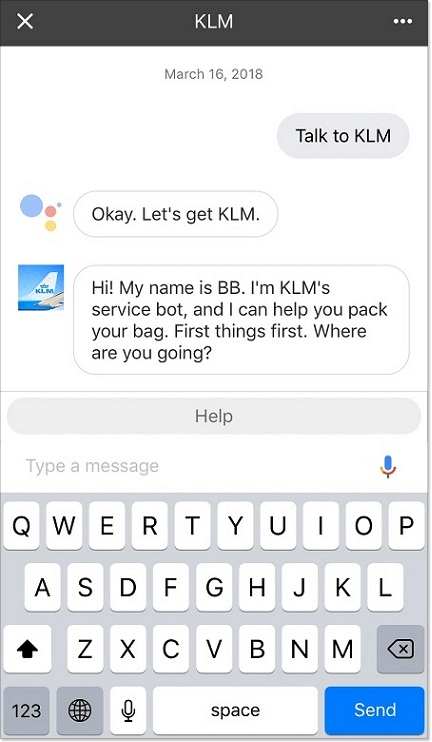 KLM royal dutch airlines chatbot