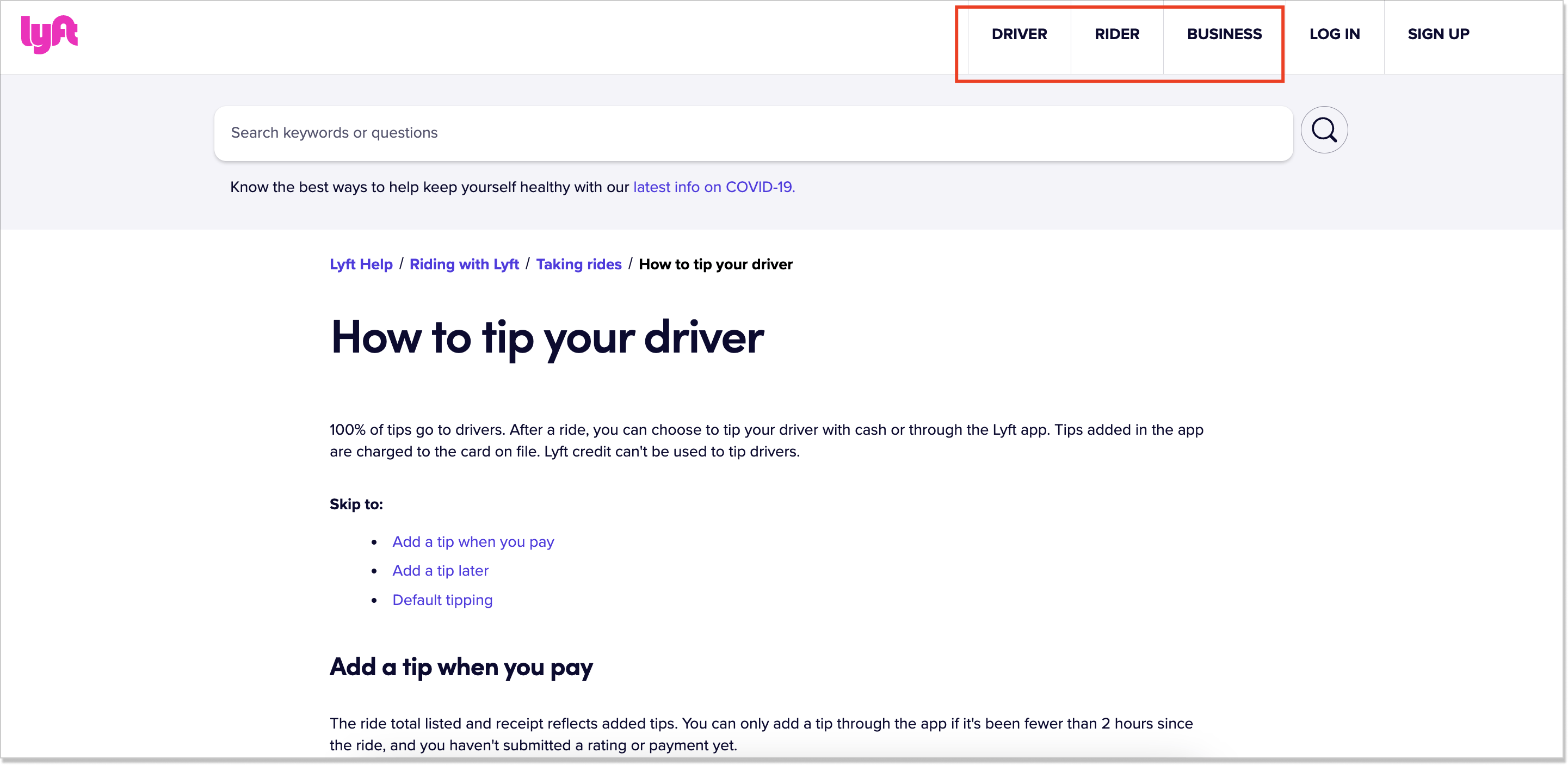 Lyft knowledge base 