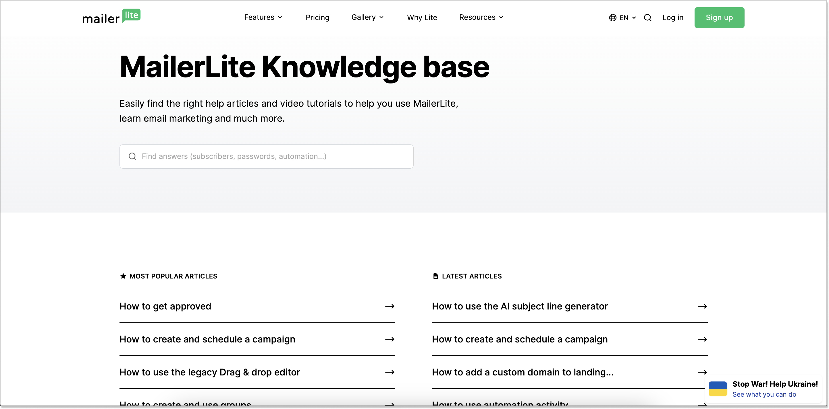 MailerLite knowledge base 