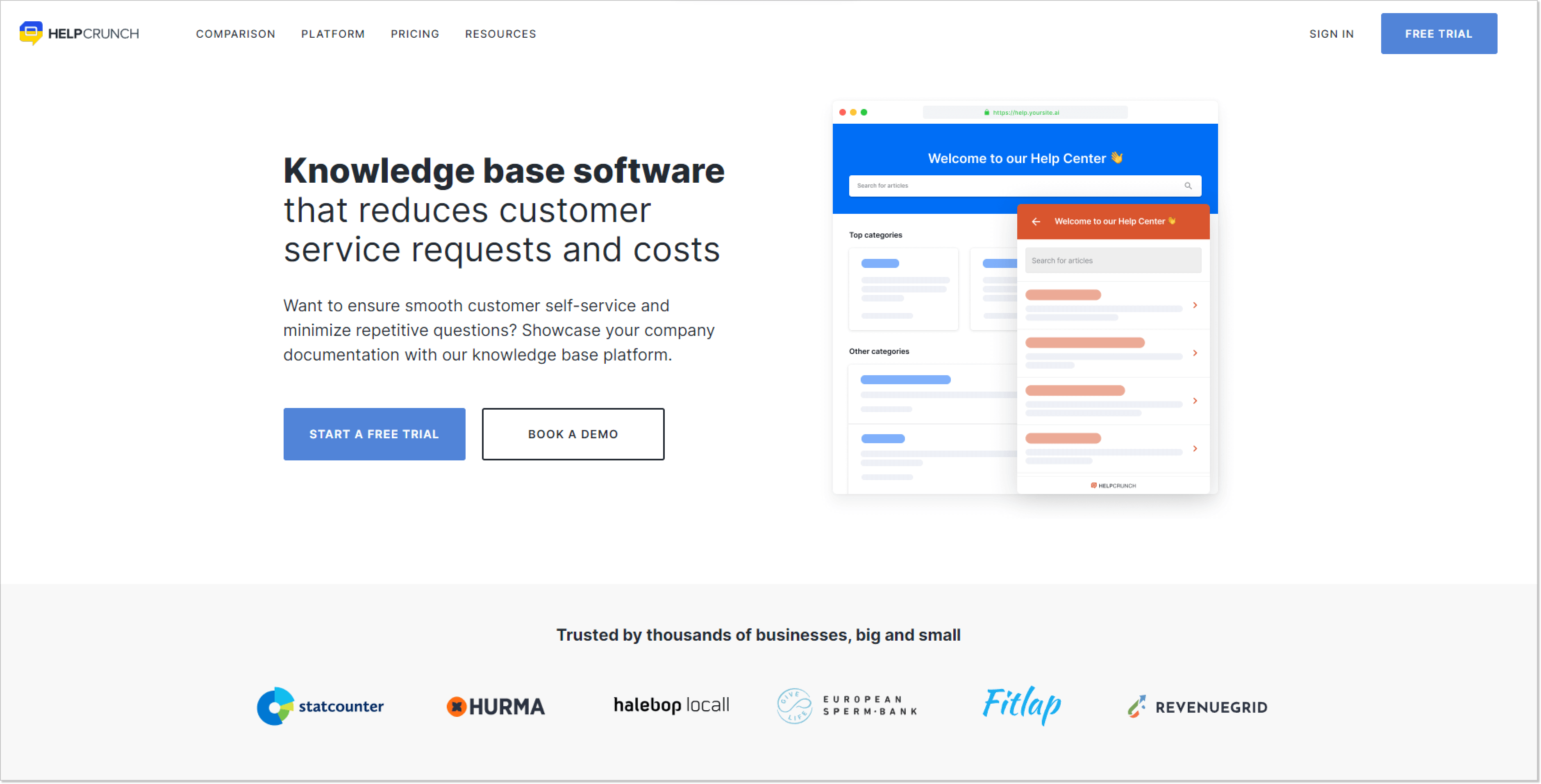 what is a knowledge base helpcrunch landing page