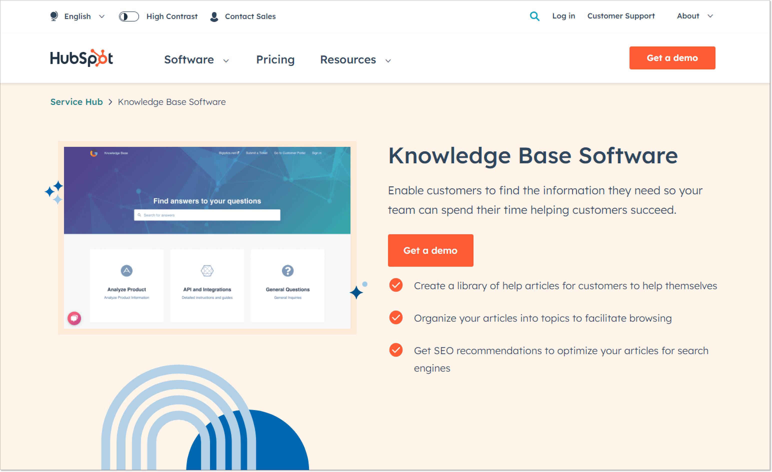 what is a knowledge base hubspot landing page