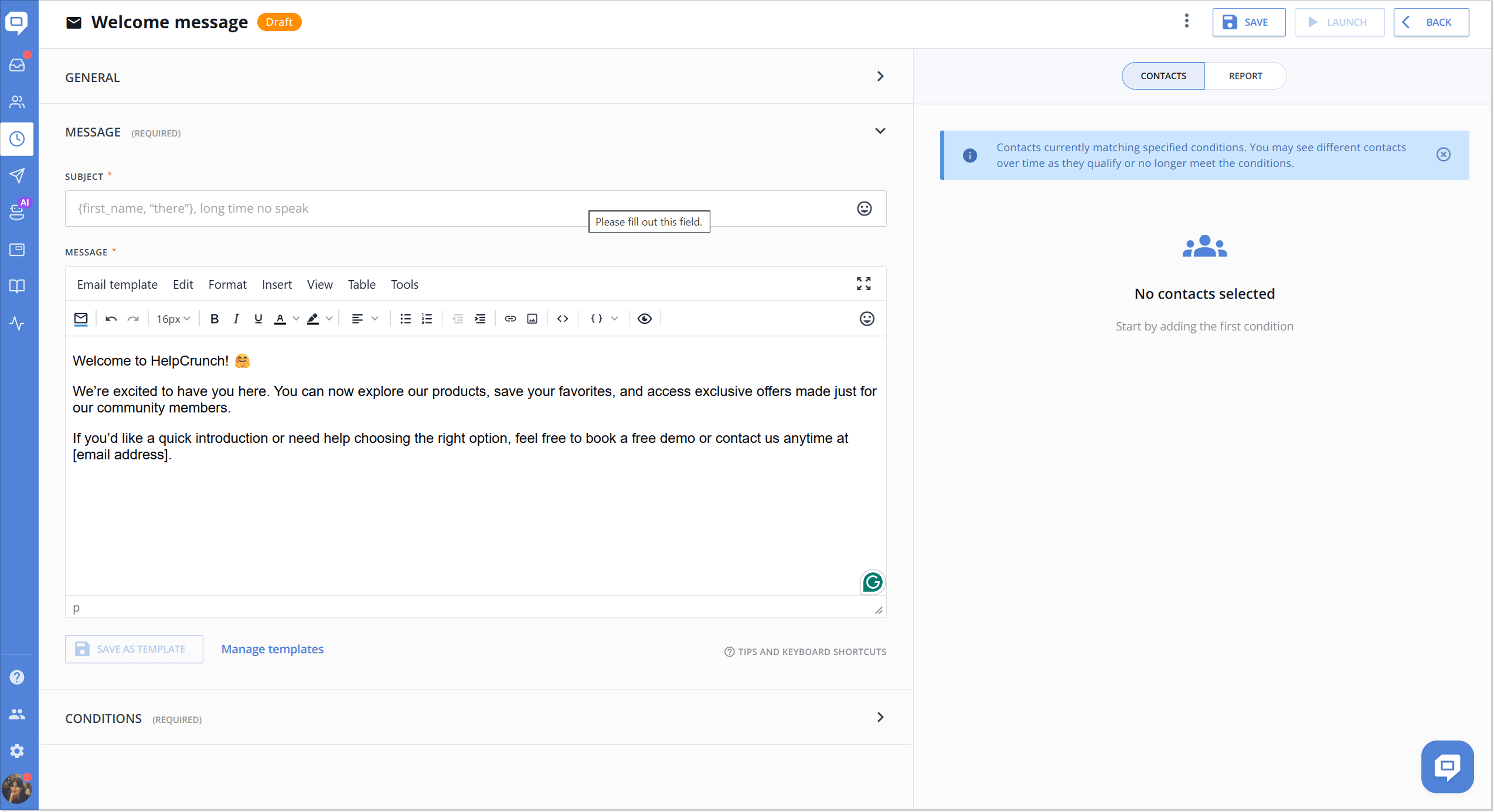 Auto messages in HelpCrunch