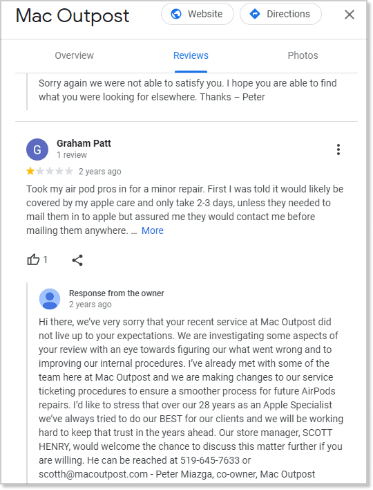 Screenshot of a negative customer review
