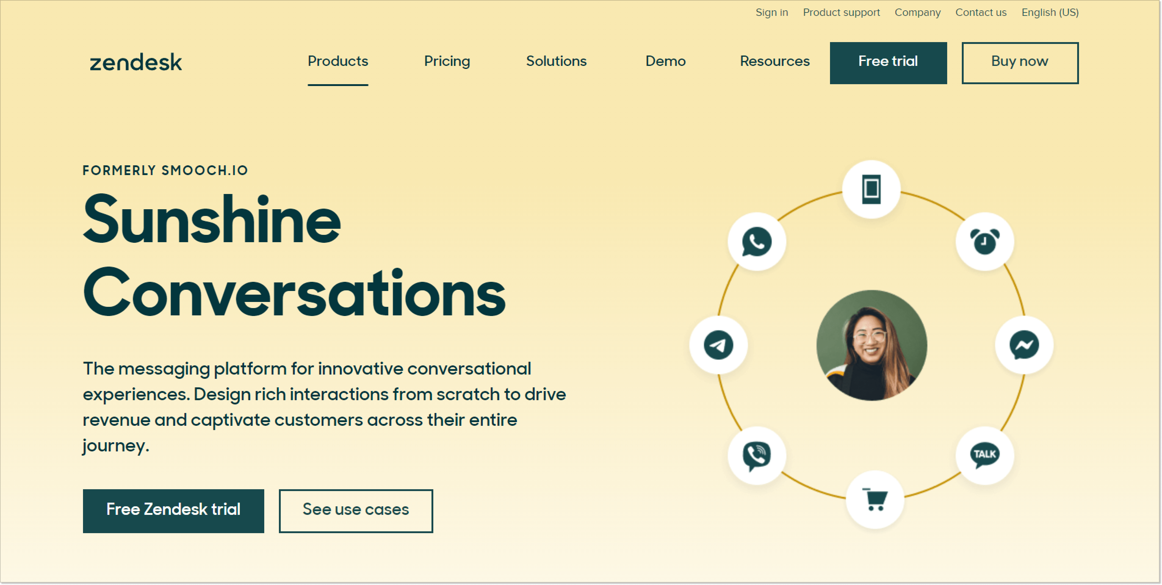 Lending page of a Sunshine Conversations APIs product