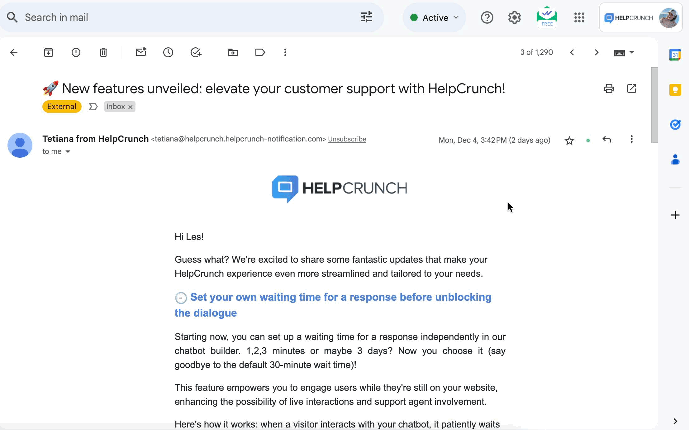 HelpCrunch product newsletter