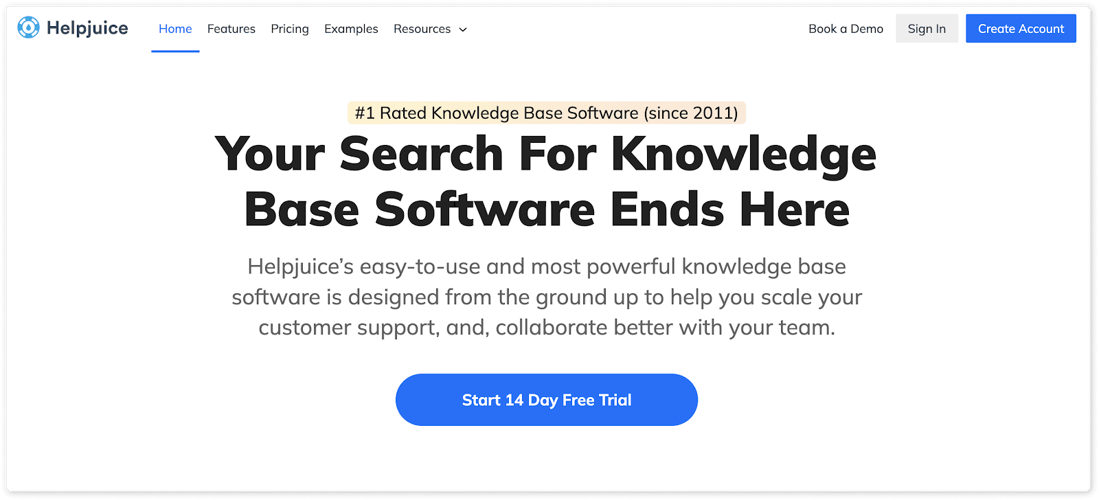 helpjuice customer service software landing page screenshot