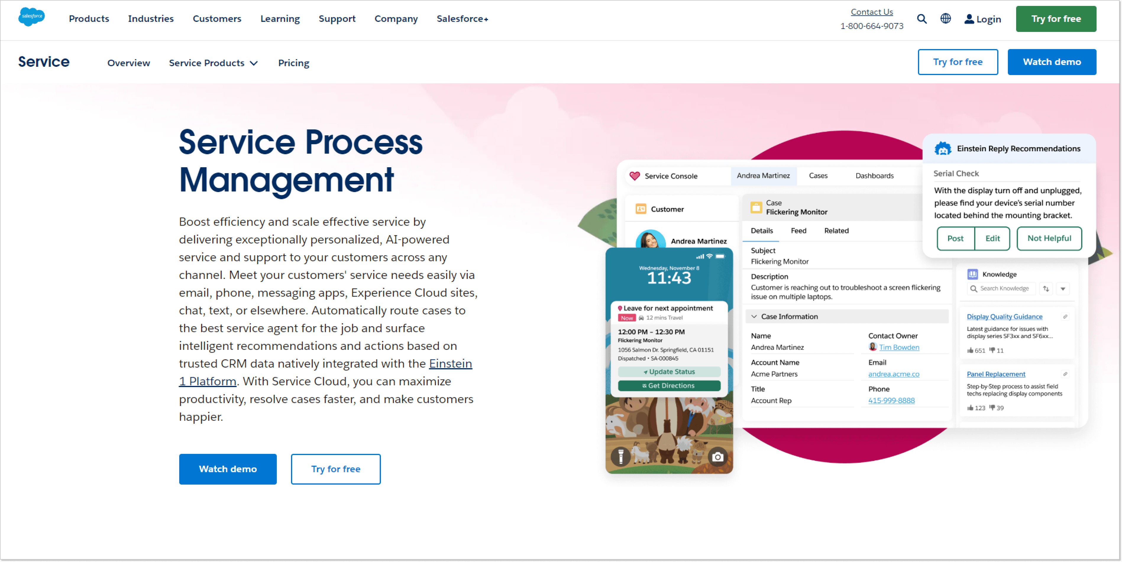 salesforce customer service software landing page screenshot