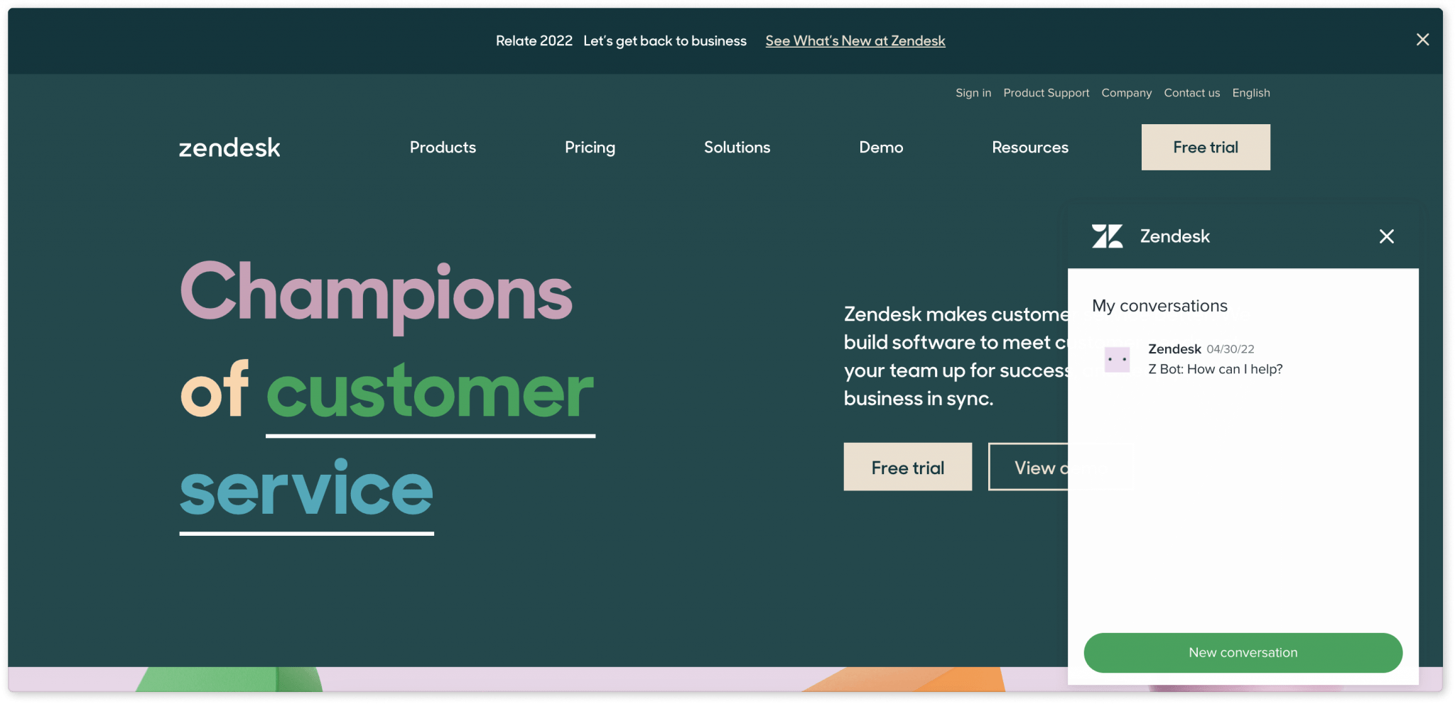 zendesk customer service software landing page screenshot