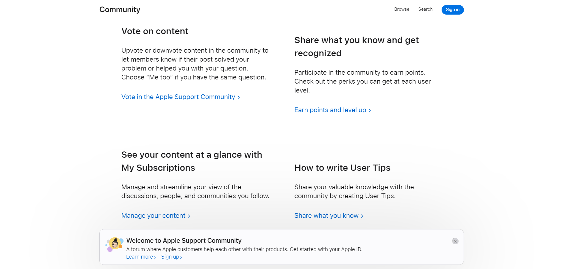 apple customer community page screenshot