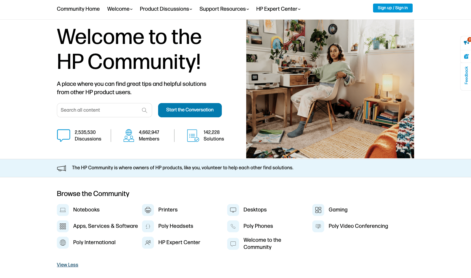 HP customer community page screenshot