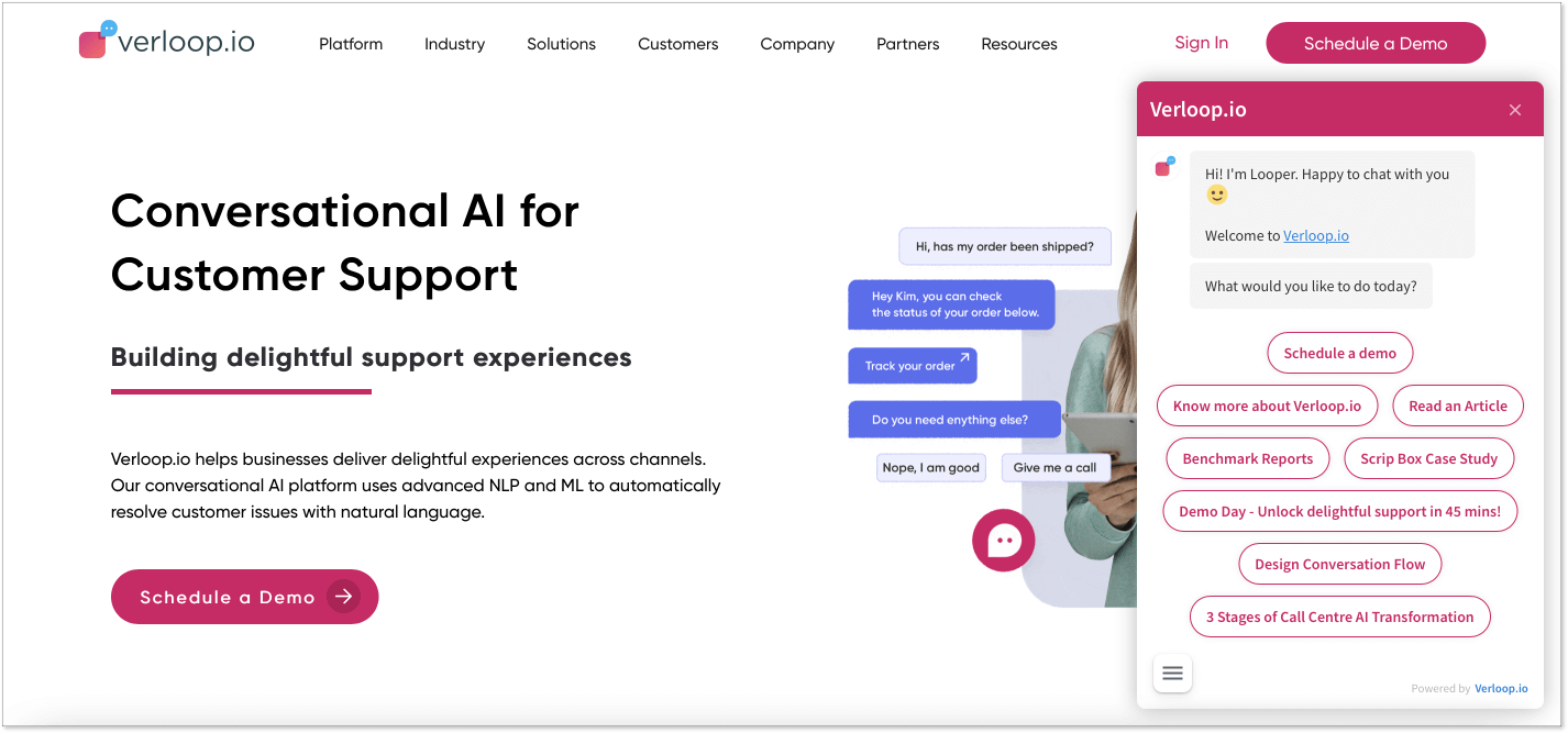 головна сторінка сервісу для створення чат-бота verloop
