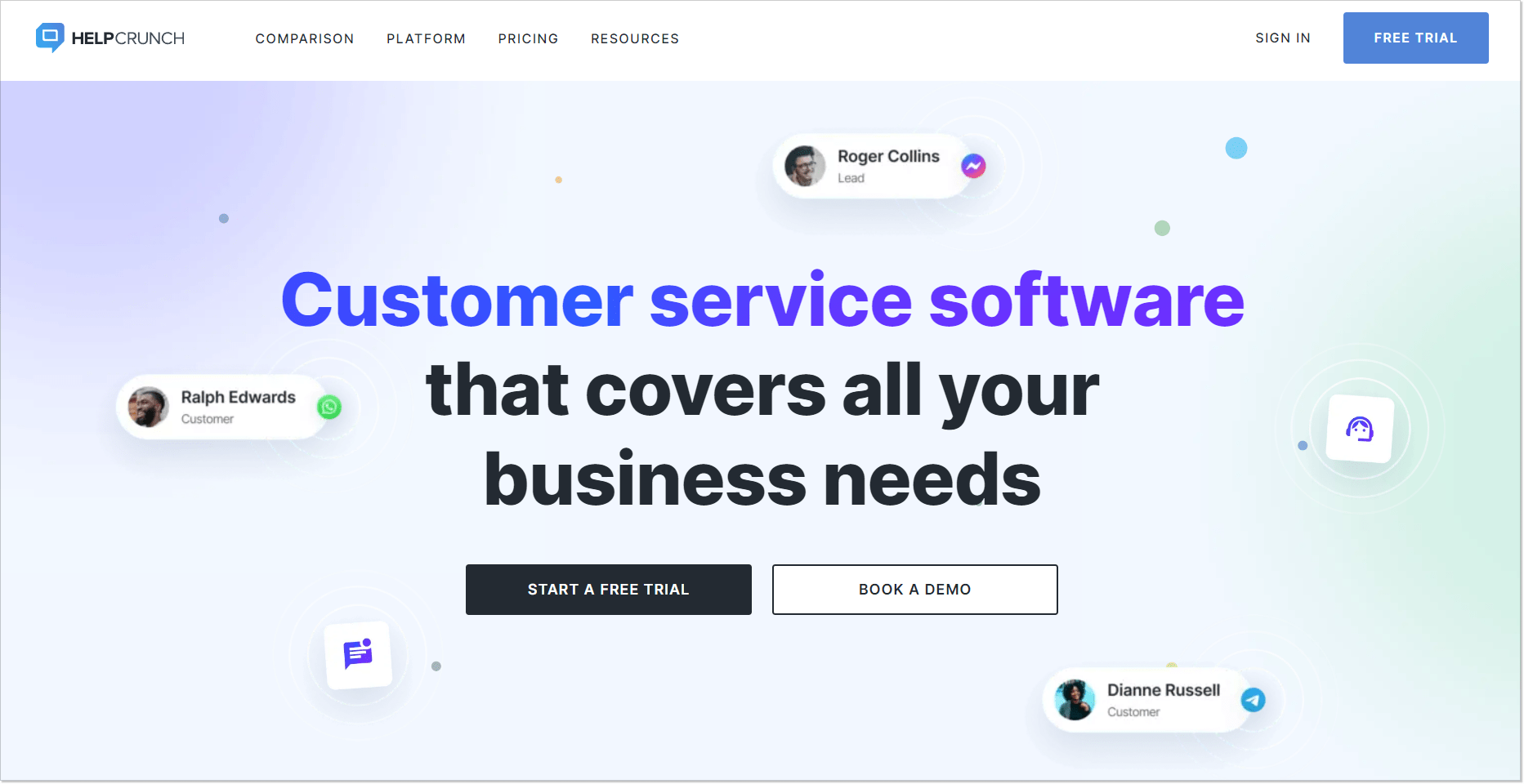 helpcrunch customer service software home page