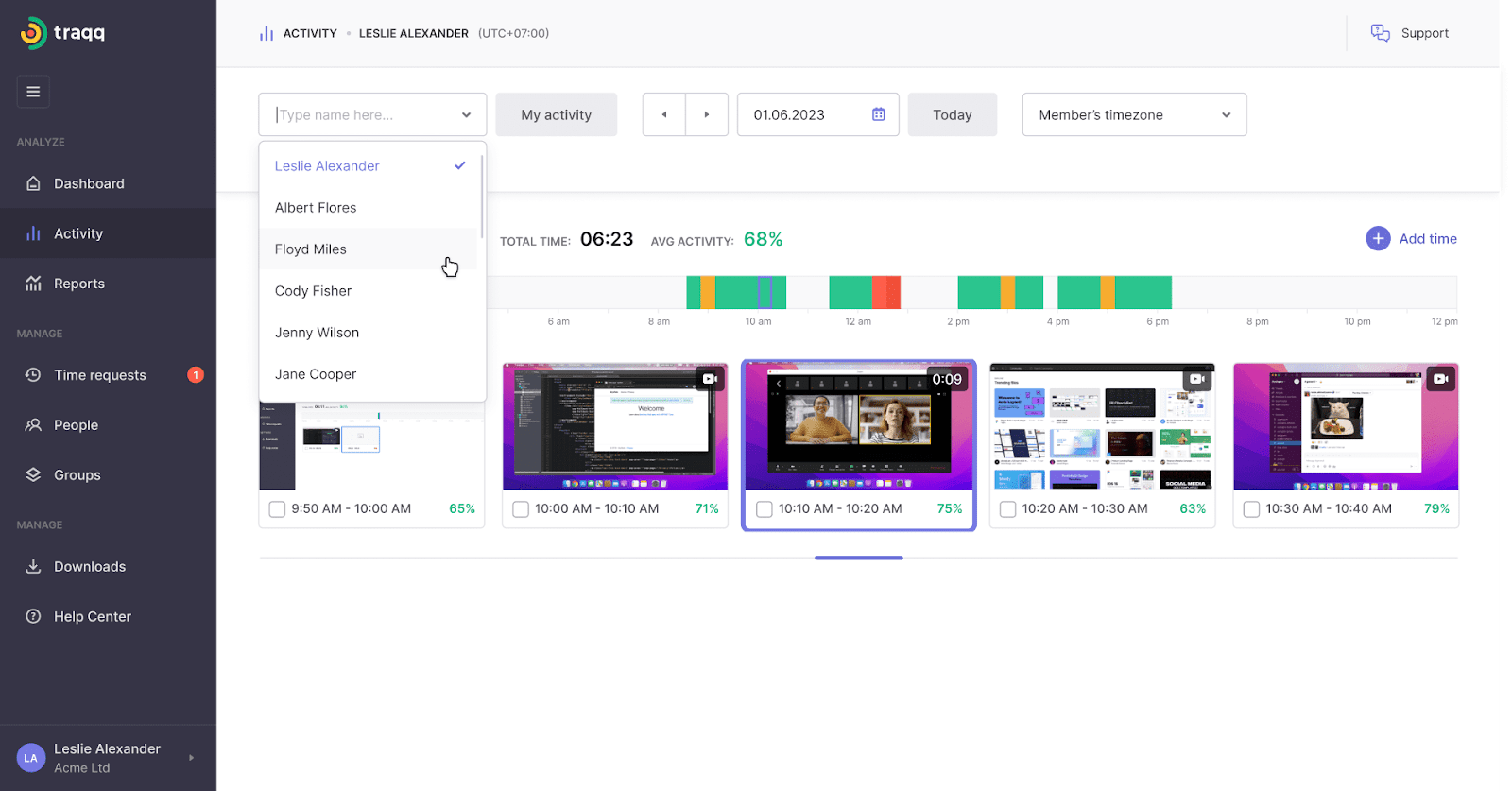 Traqq time tracking tookool admin pannel screenshot