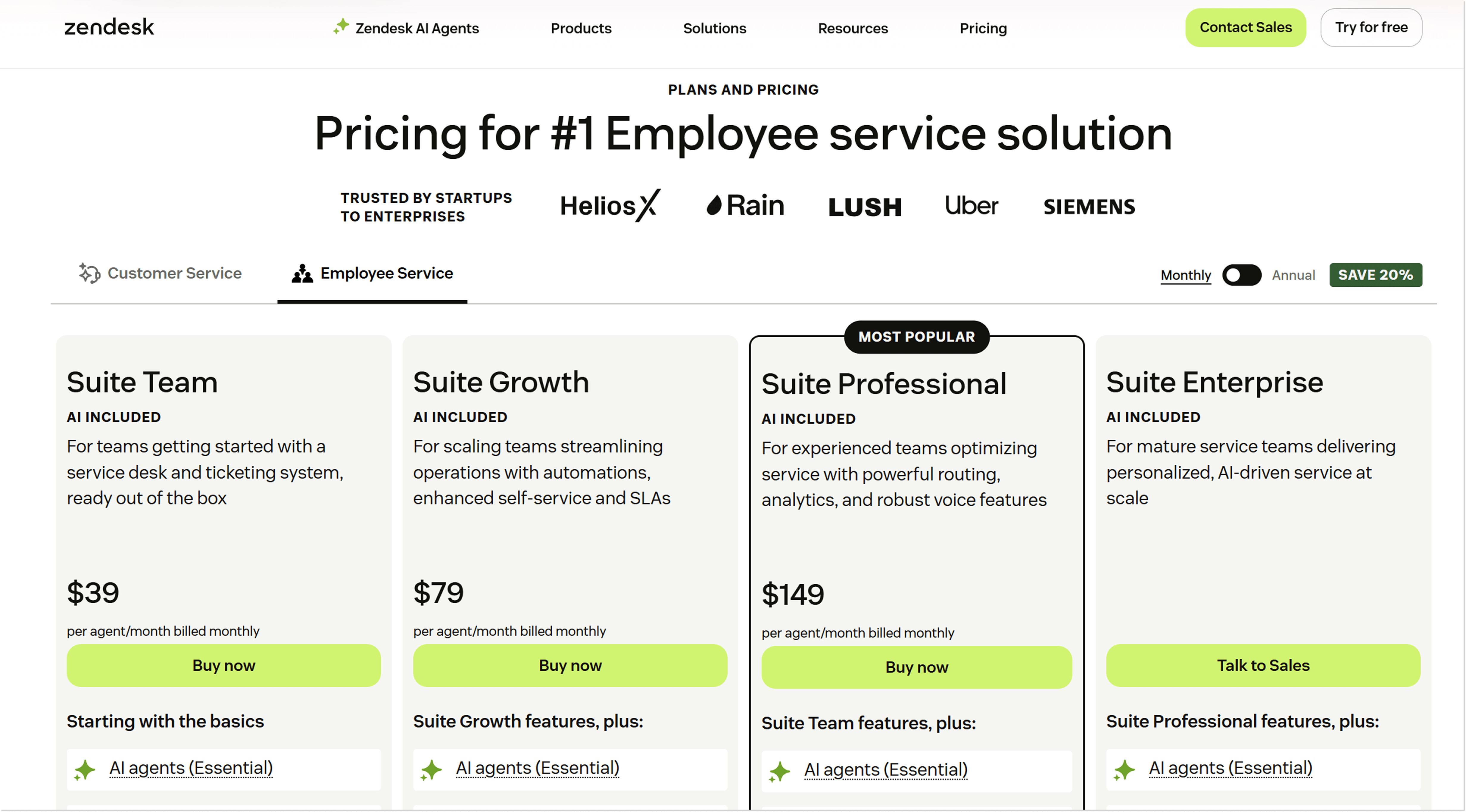 тарифні плани zendesk employee service