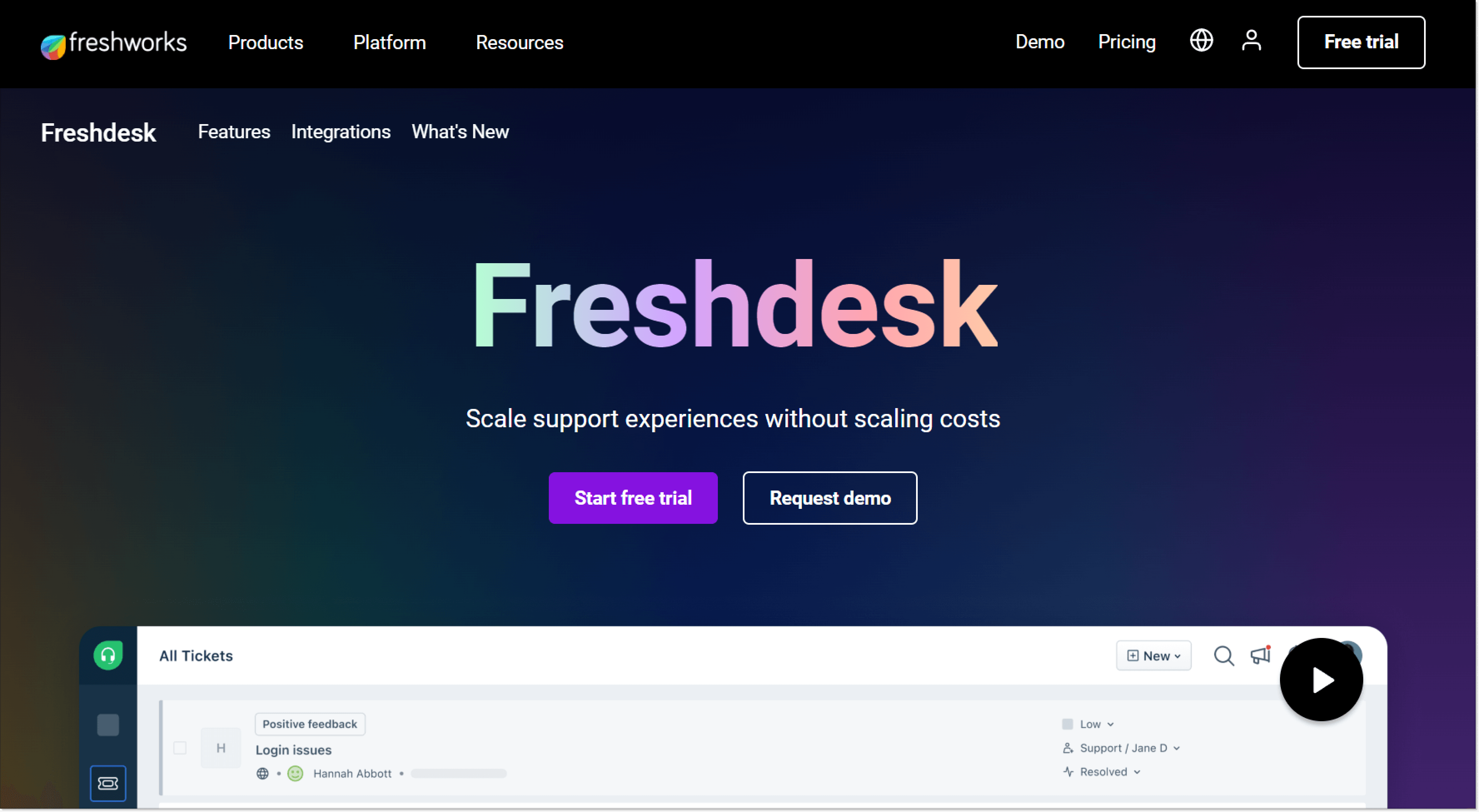 freshdesk customer serviece software home page