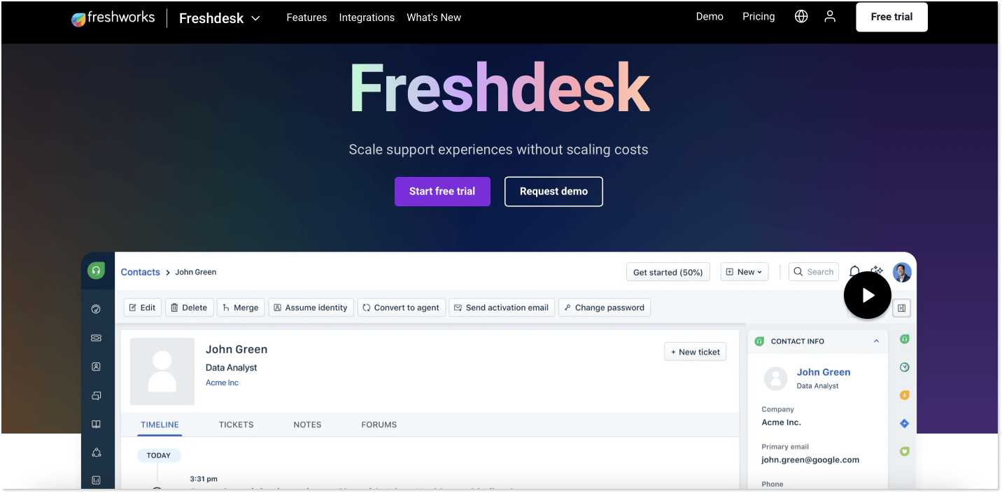 freshdesk homepage screenshot