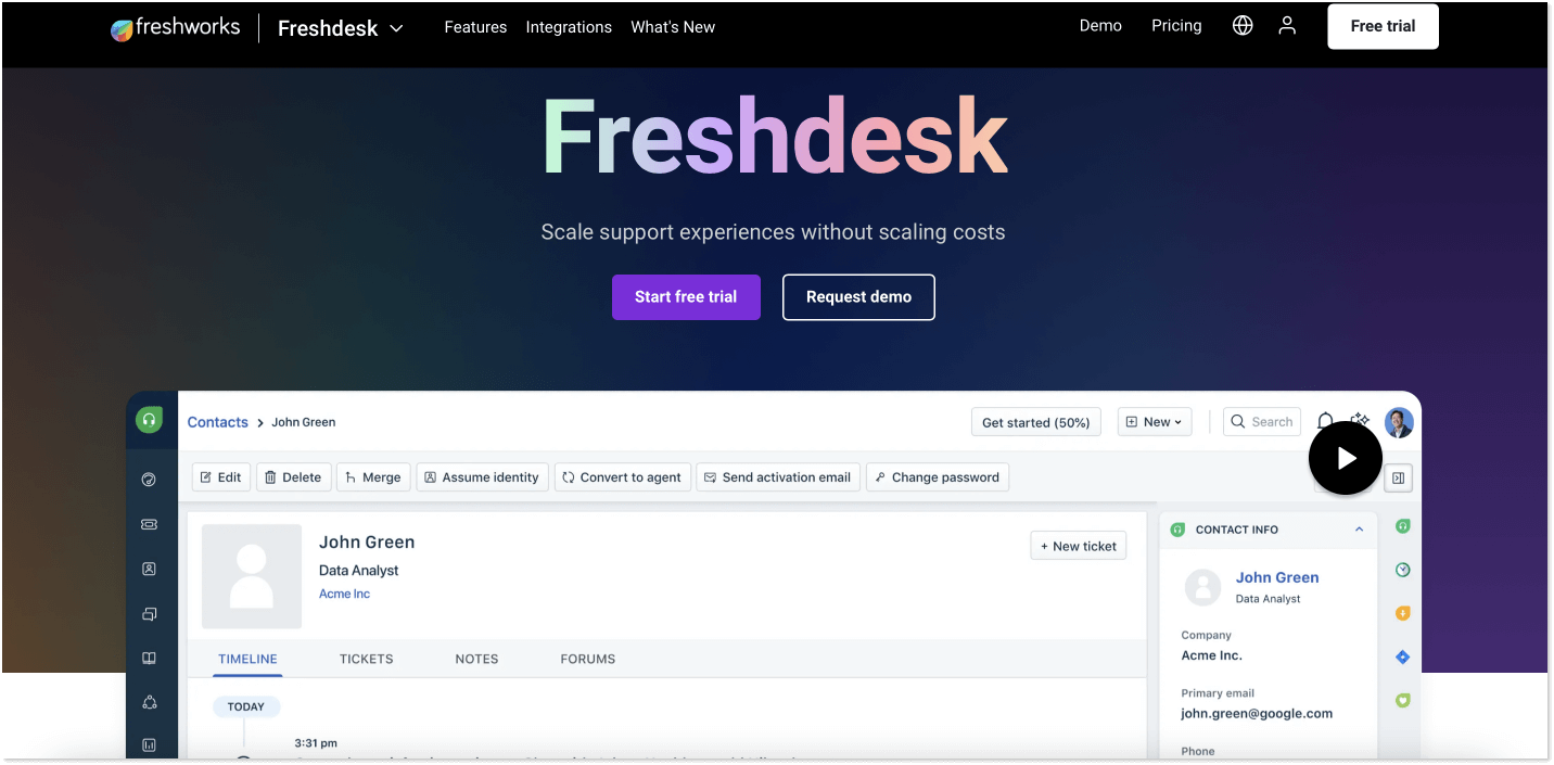 freshdesk home page