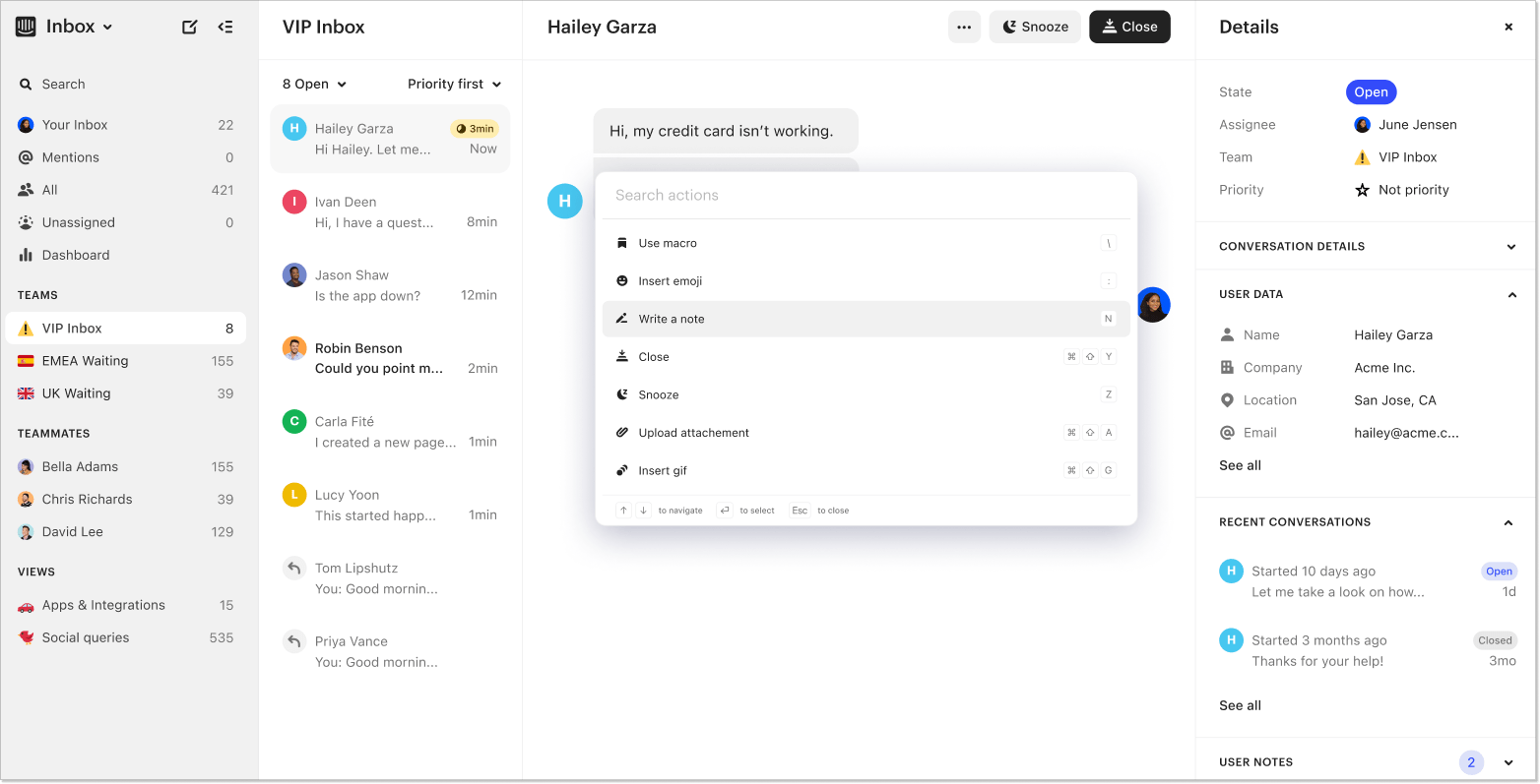 intercom chats inbox panel