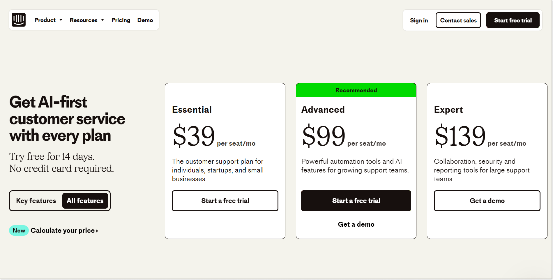 zendesk support prices screenshot