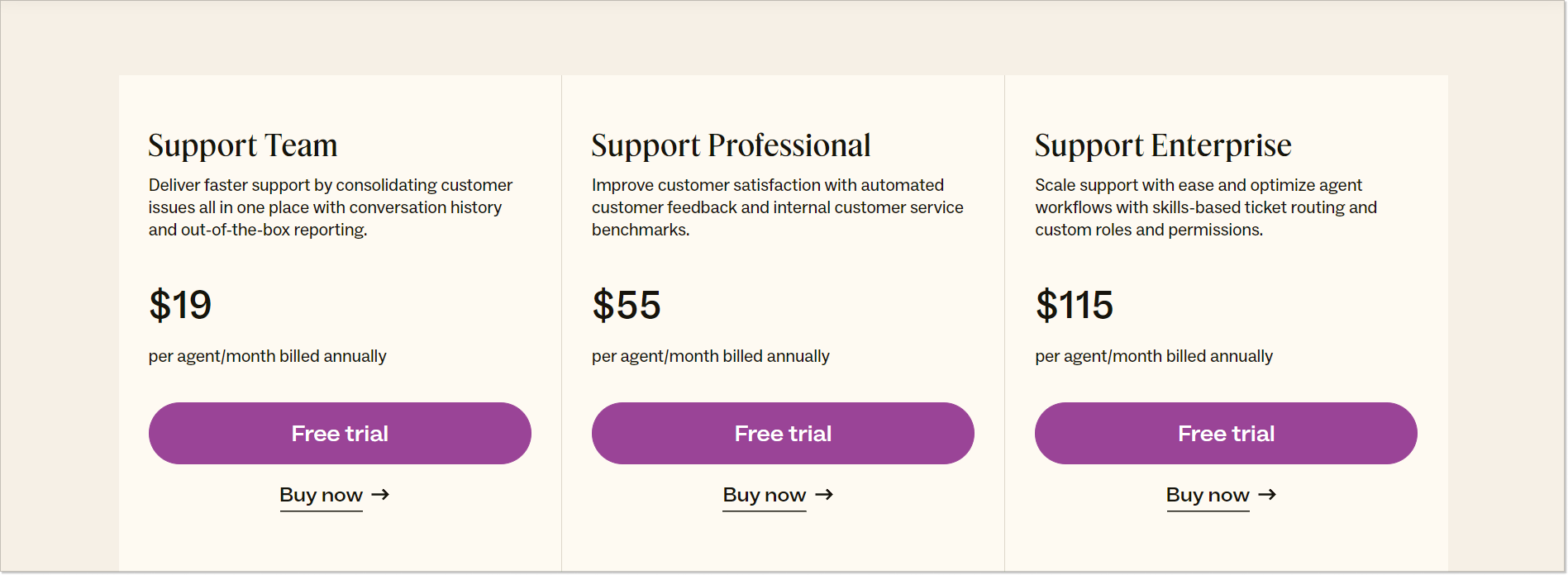 zendesk support pricing screenshot