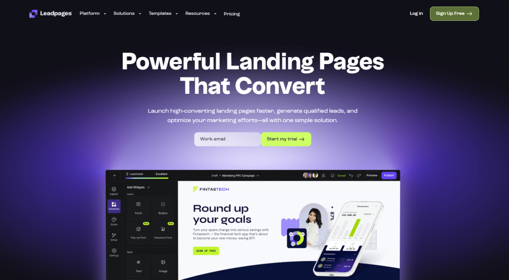 Leadpages home page