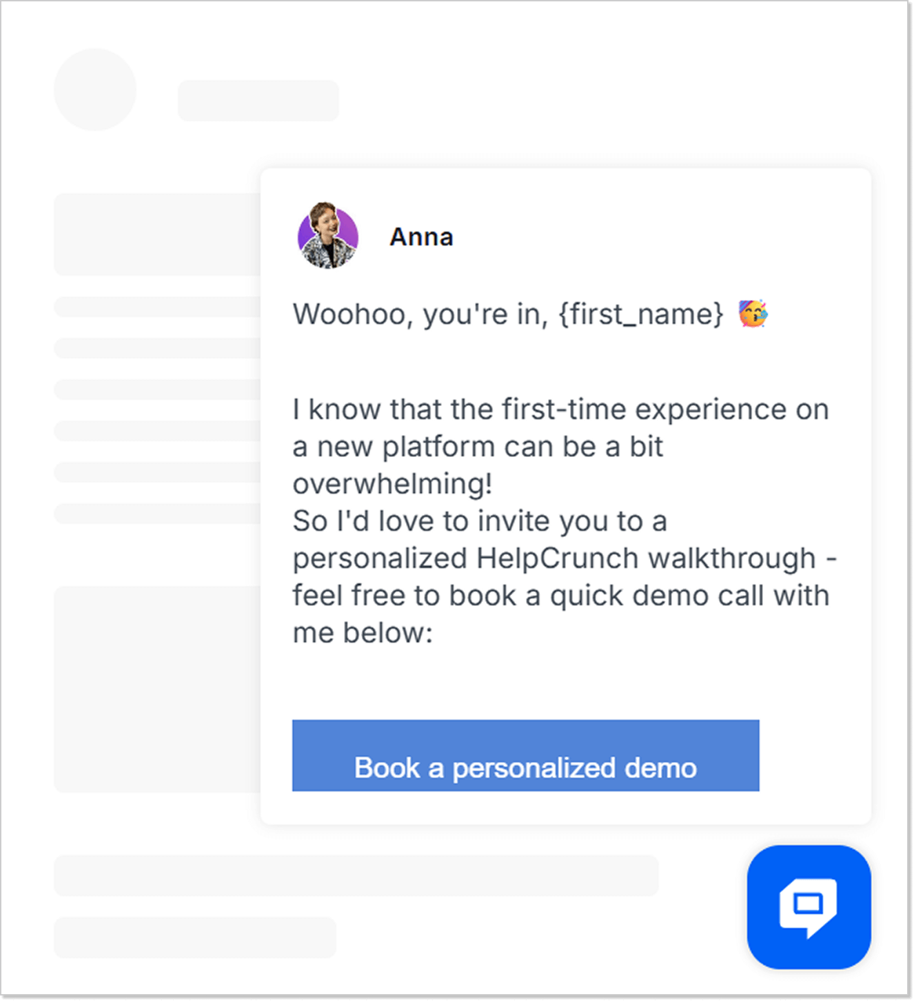 High-touch customer service proactive onboarding from the HelpCrunch platform.