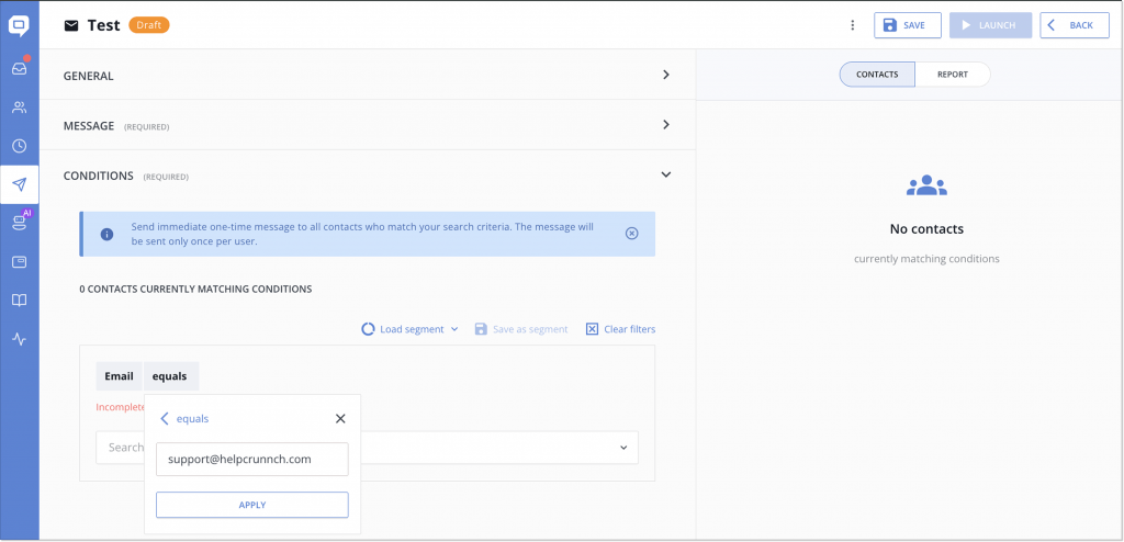 Manual messaging feature for high-touch customer service in the HelpCrunch platform.