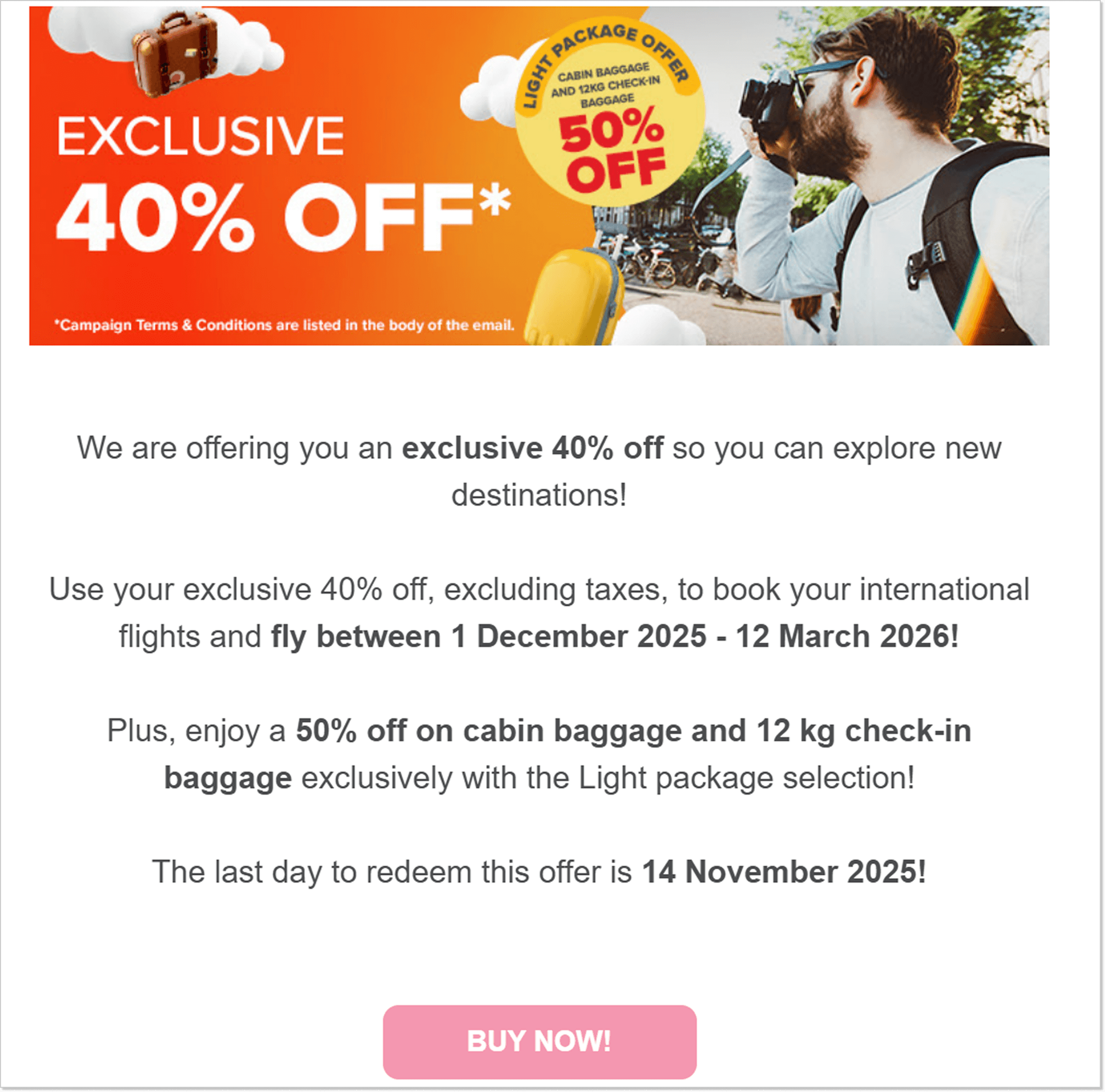 A high-touch customer service email example from Pegasus Airlines.