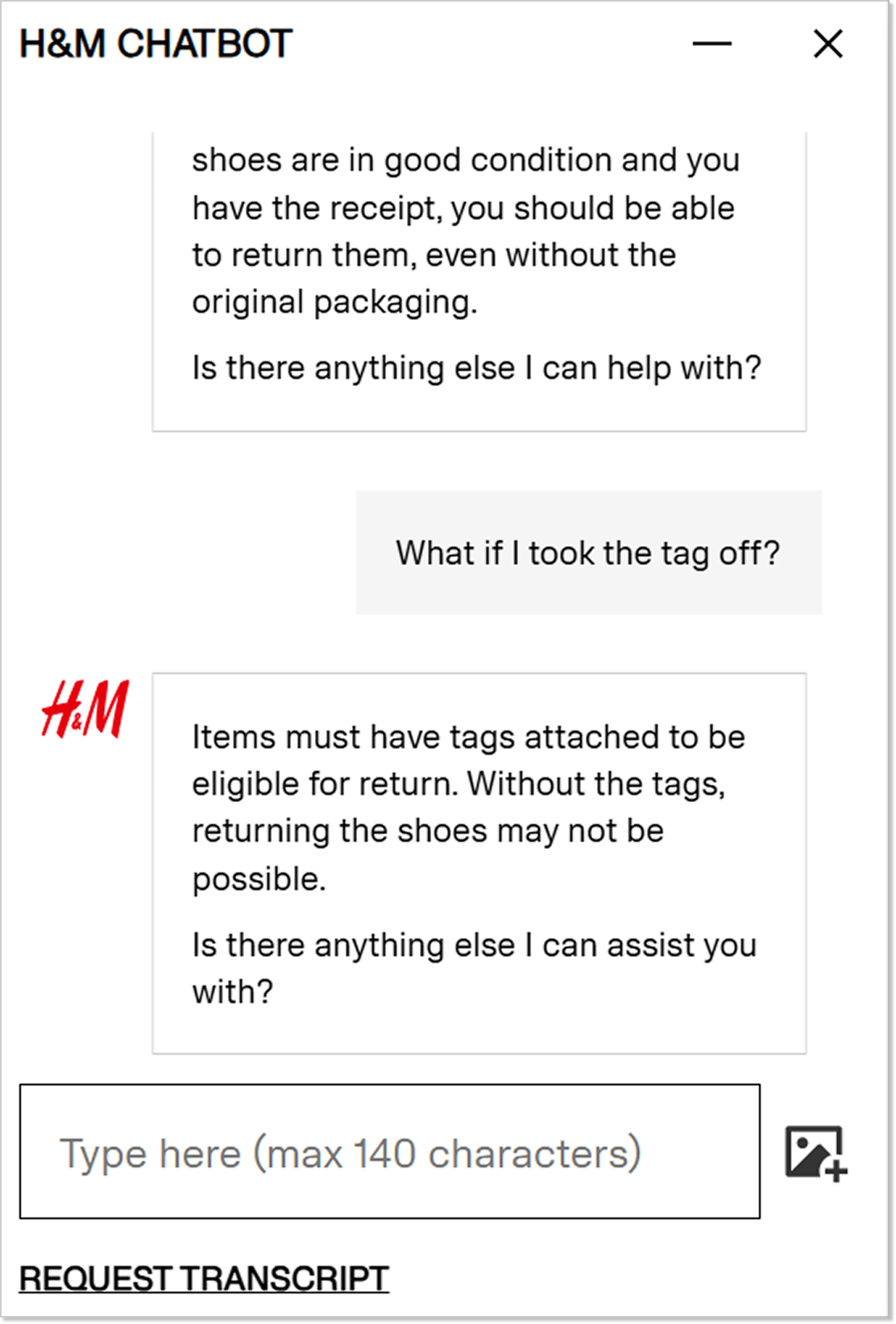 AI chatbot example in H&M customer support