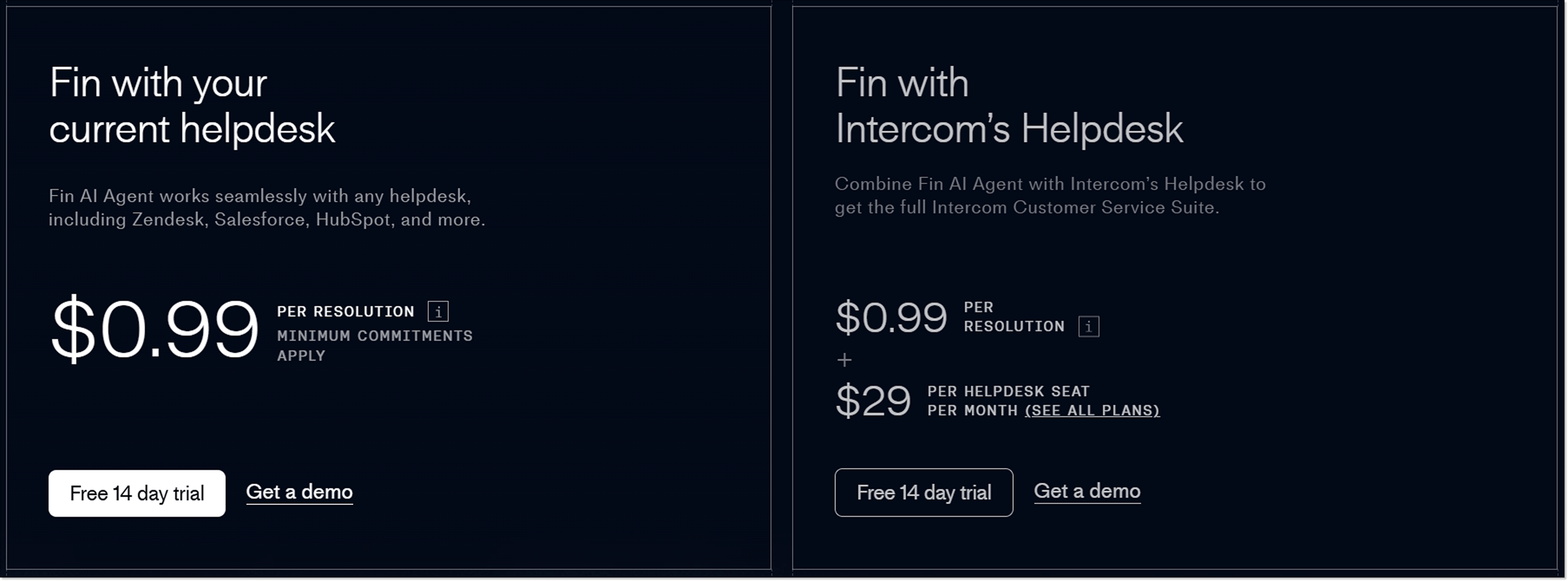 Intercom Fin AI Agent pricing