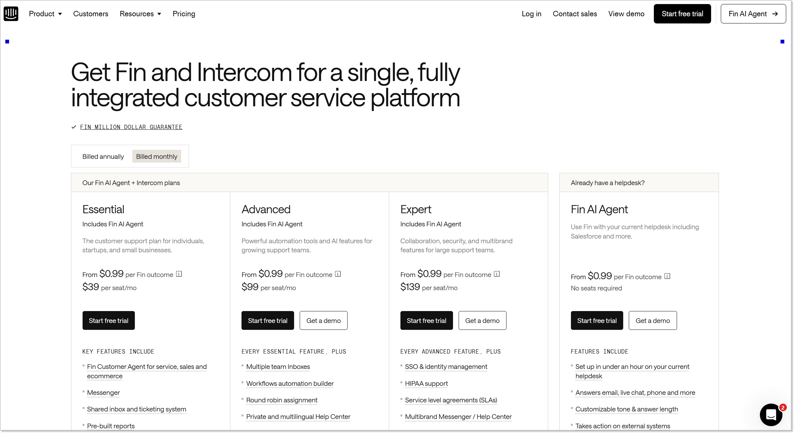 Intercom pricing plans