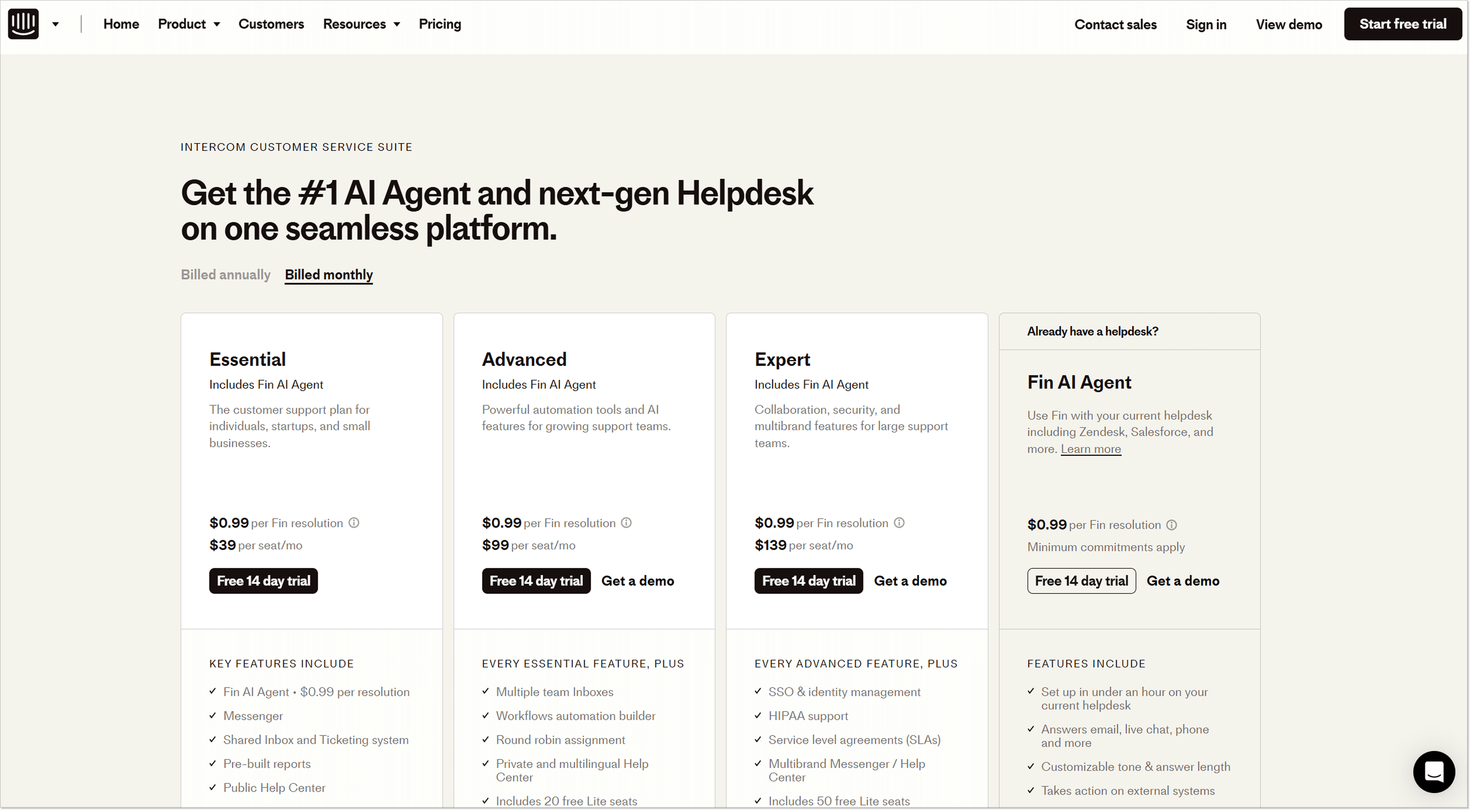 Intercom pricing plans