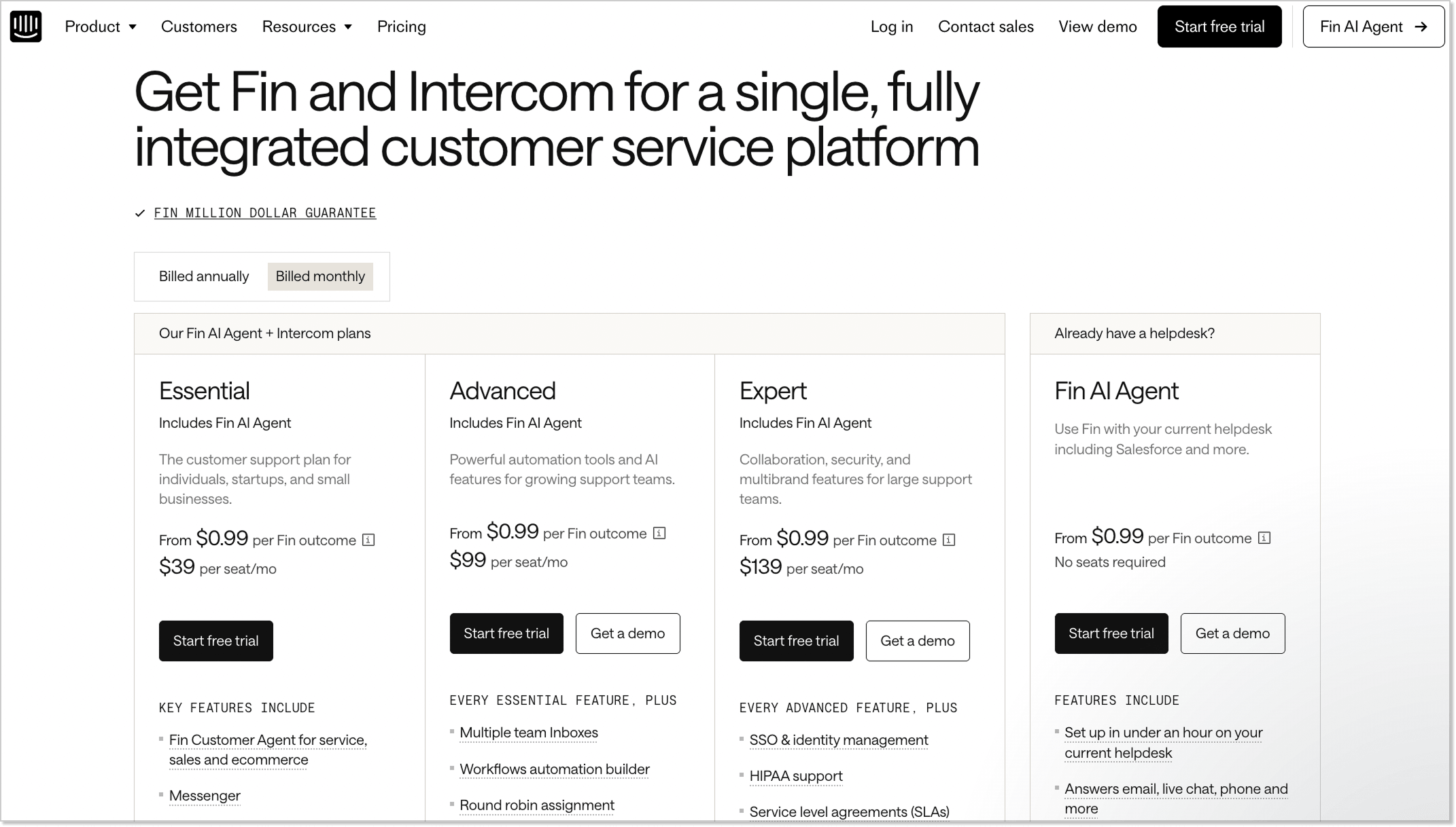 Intercom pricing plans