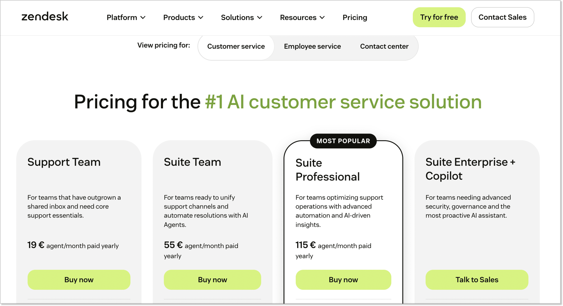 Zendesk pricing plans