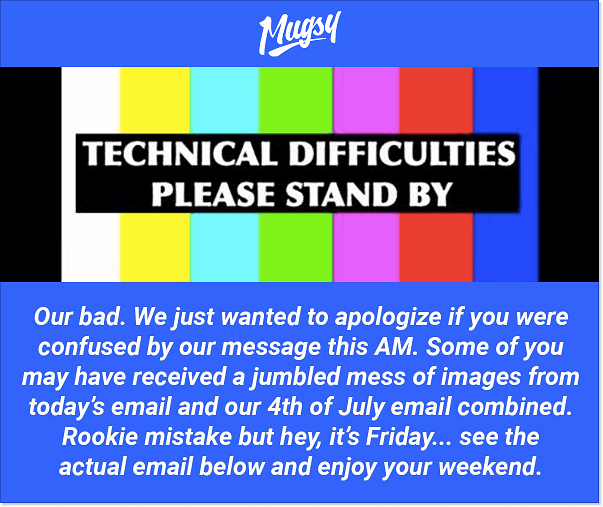 sorry for the inconvenience Mugsy apology email example