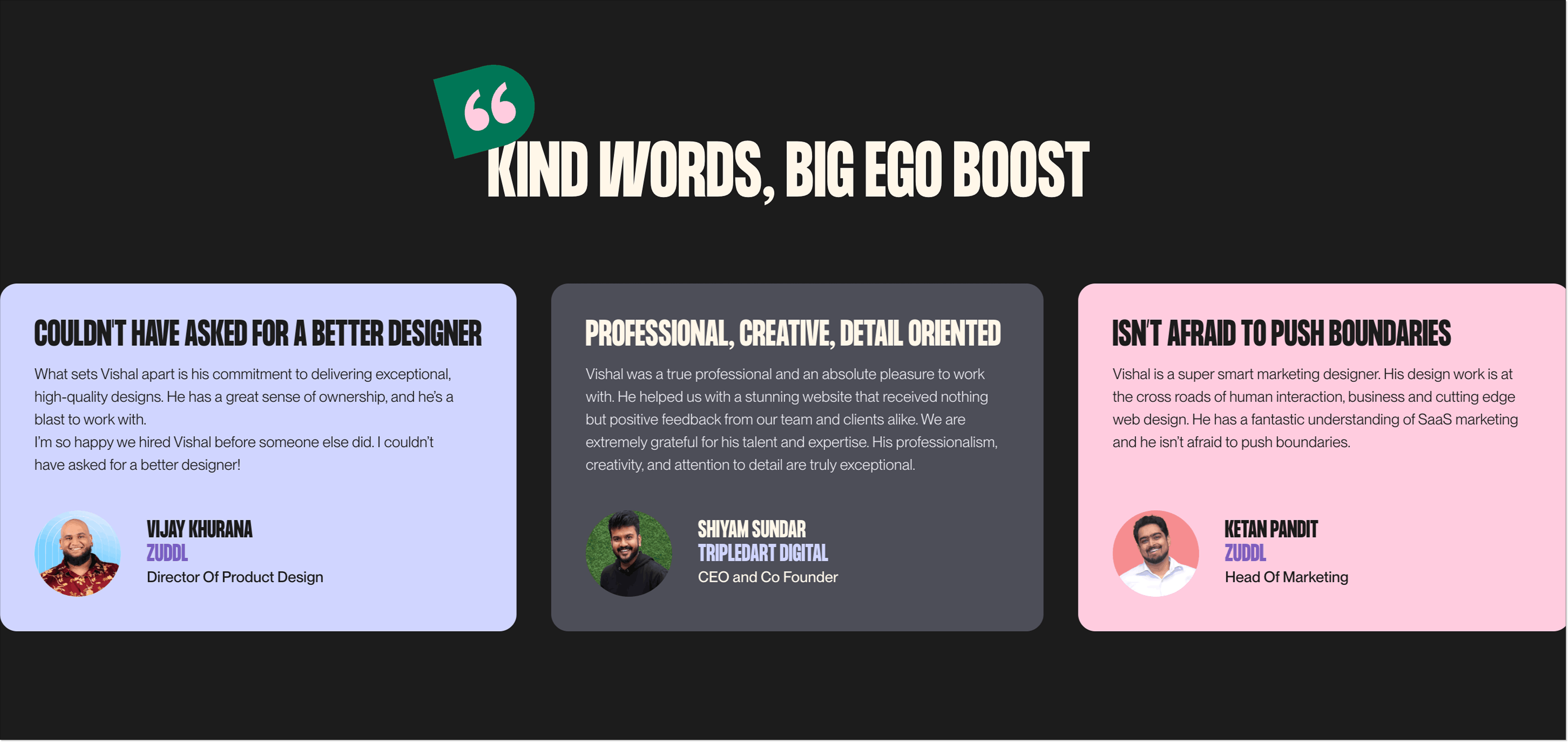 Design services landing page by Vishal Krishna with client reviews