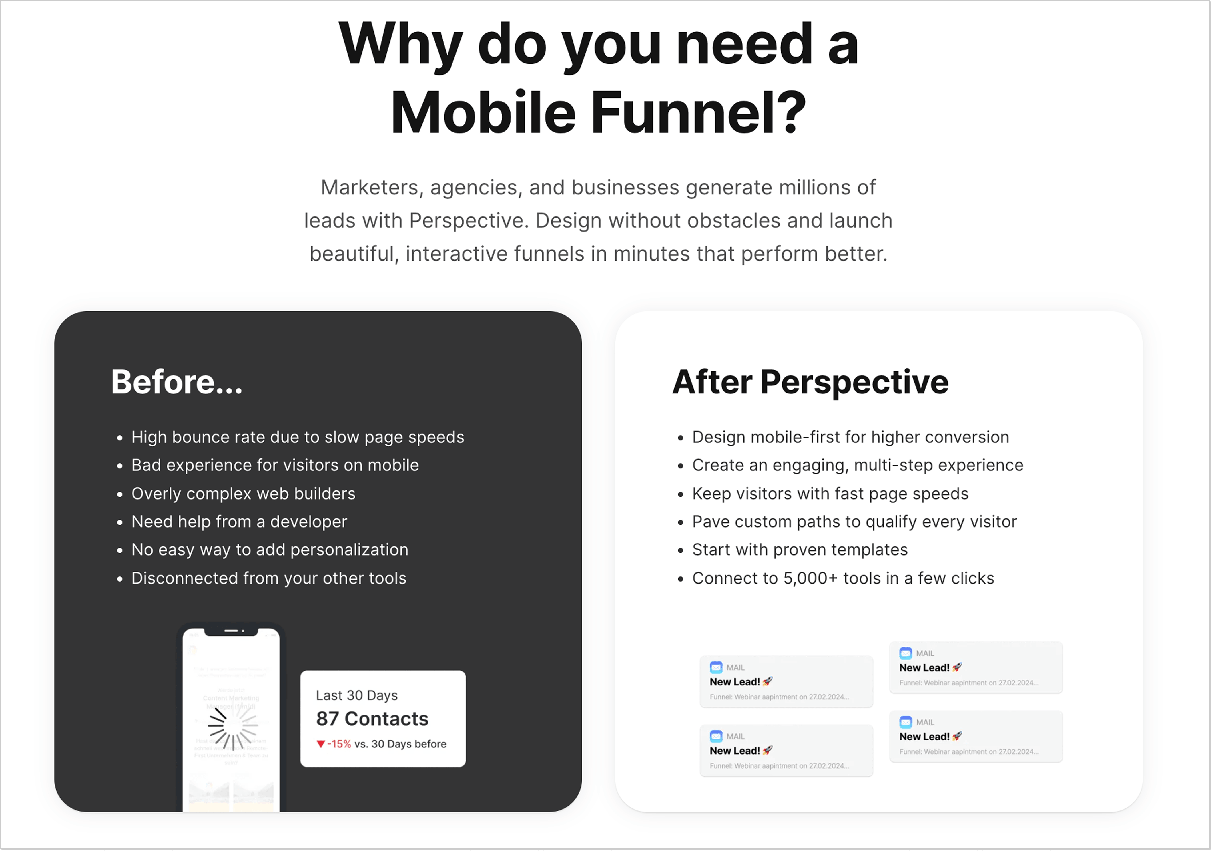 Funnel builder landing page by Perspective