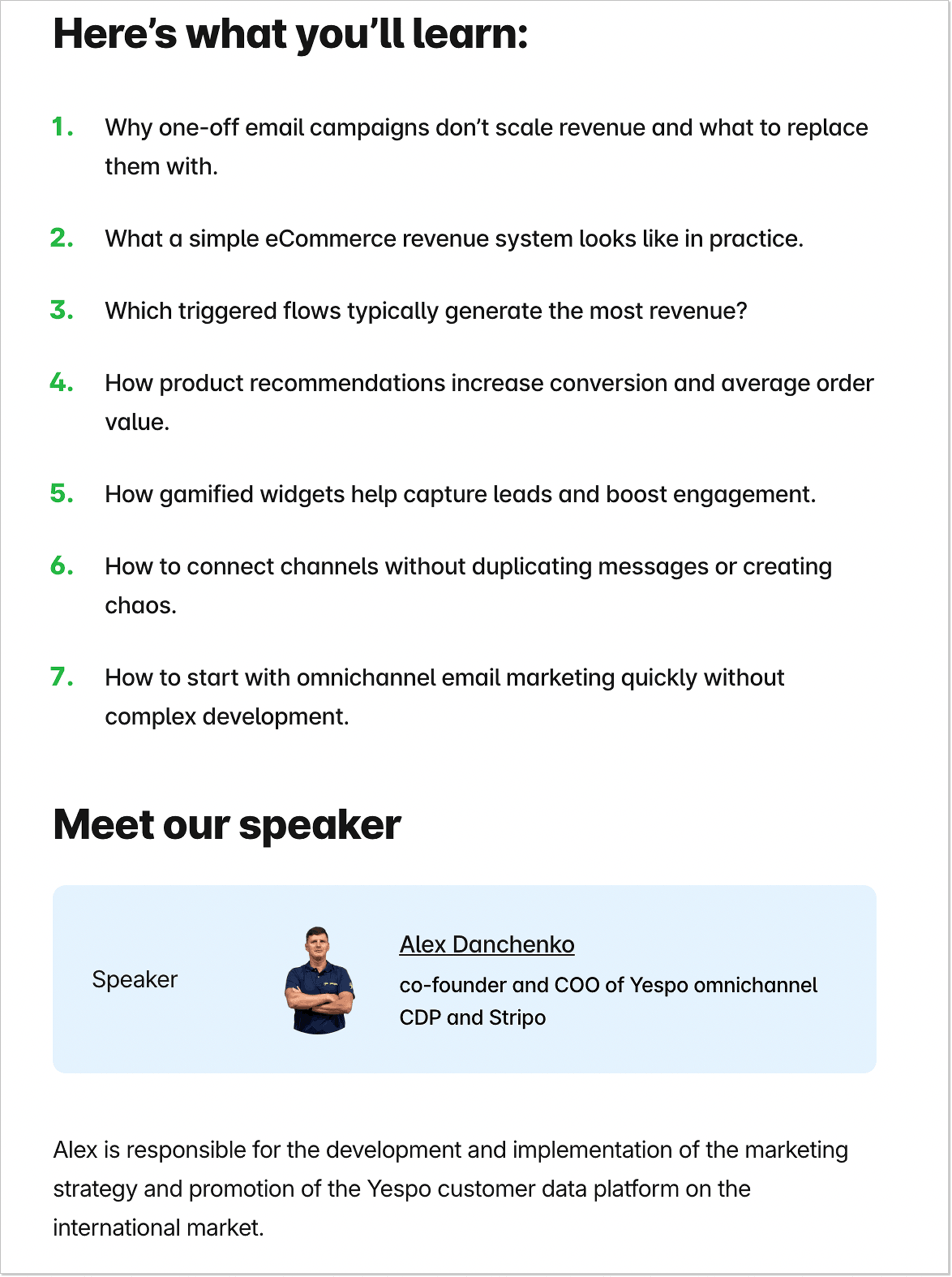 Webinar registration landing page with agenda